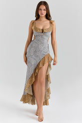 Aloura-Paisley Print Georgette Ruffle Maxi Dress