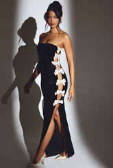 Alejandra-Velvet Bow Detail Maxi Dress in Jet Black