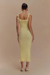 Shay Lace Ruffle Knit Midi Dress - Lemon