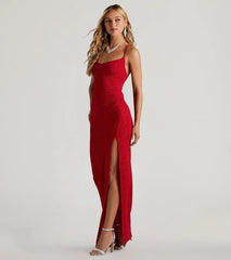 Amirah Formal Glitter Cowl Neck Column Dress-RED