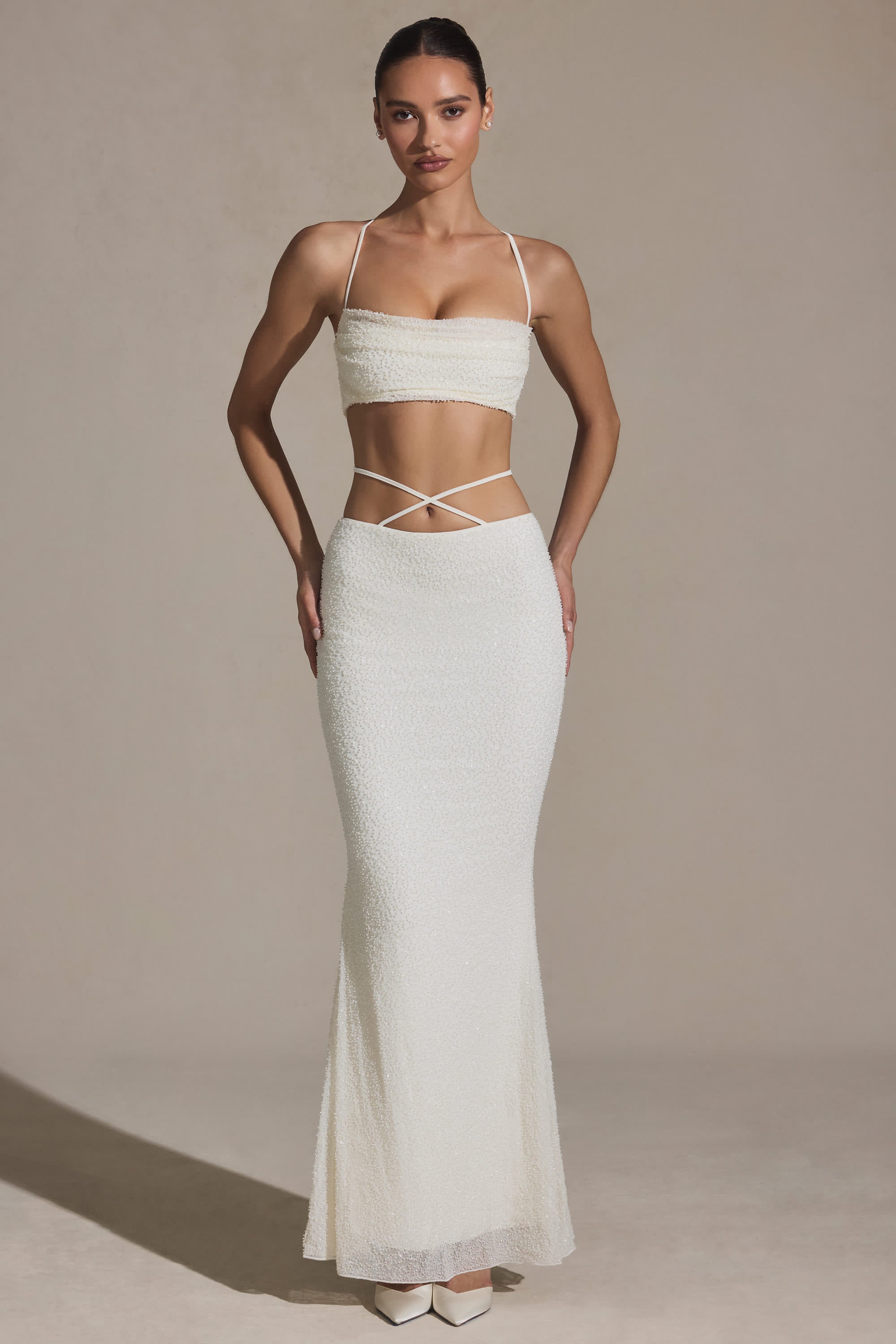 Sardinia-Embellished Strappy Maxi Skirt in White