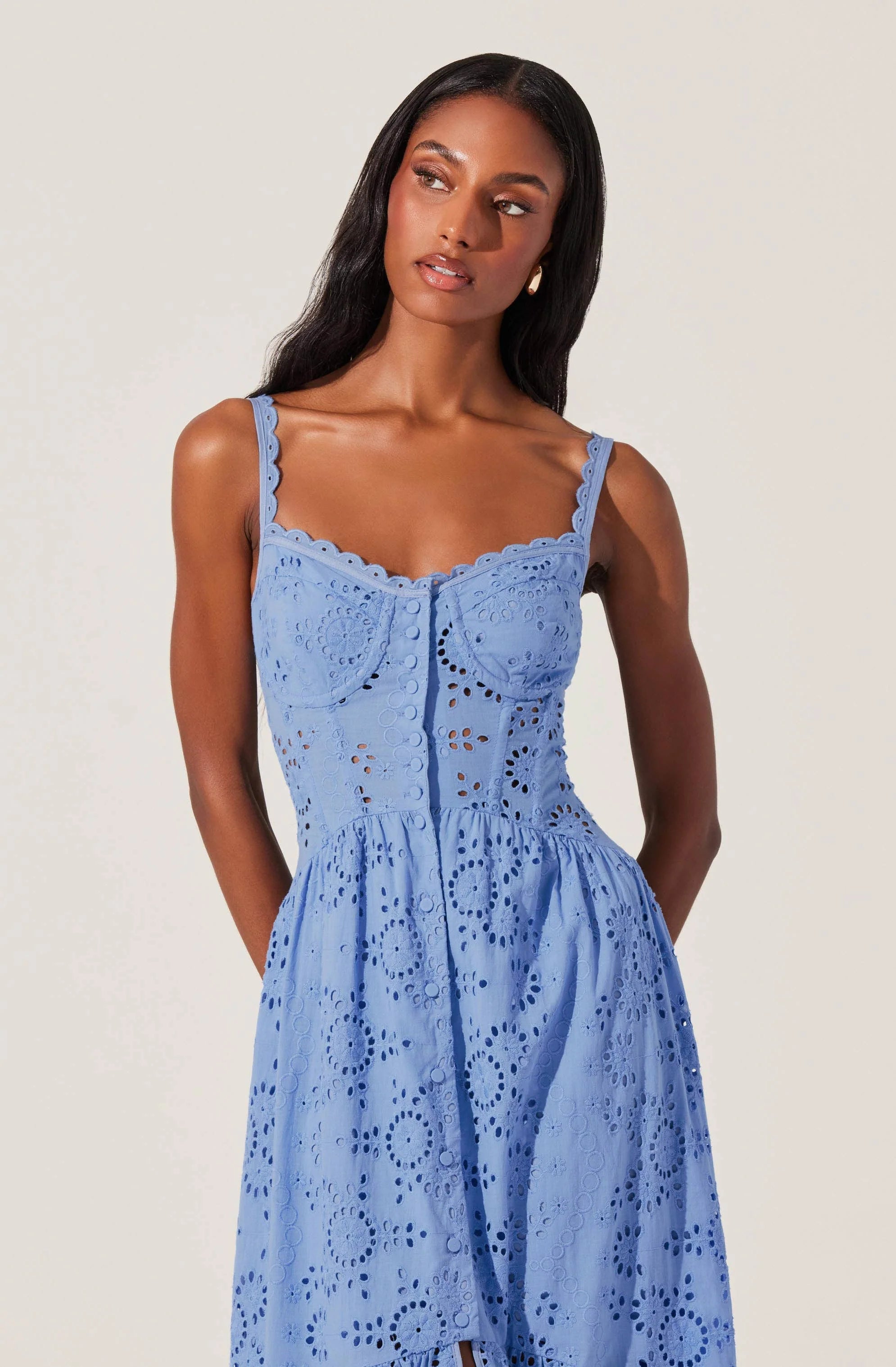 Yamila Eyelet Corset Midi Dress