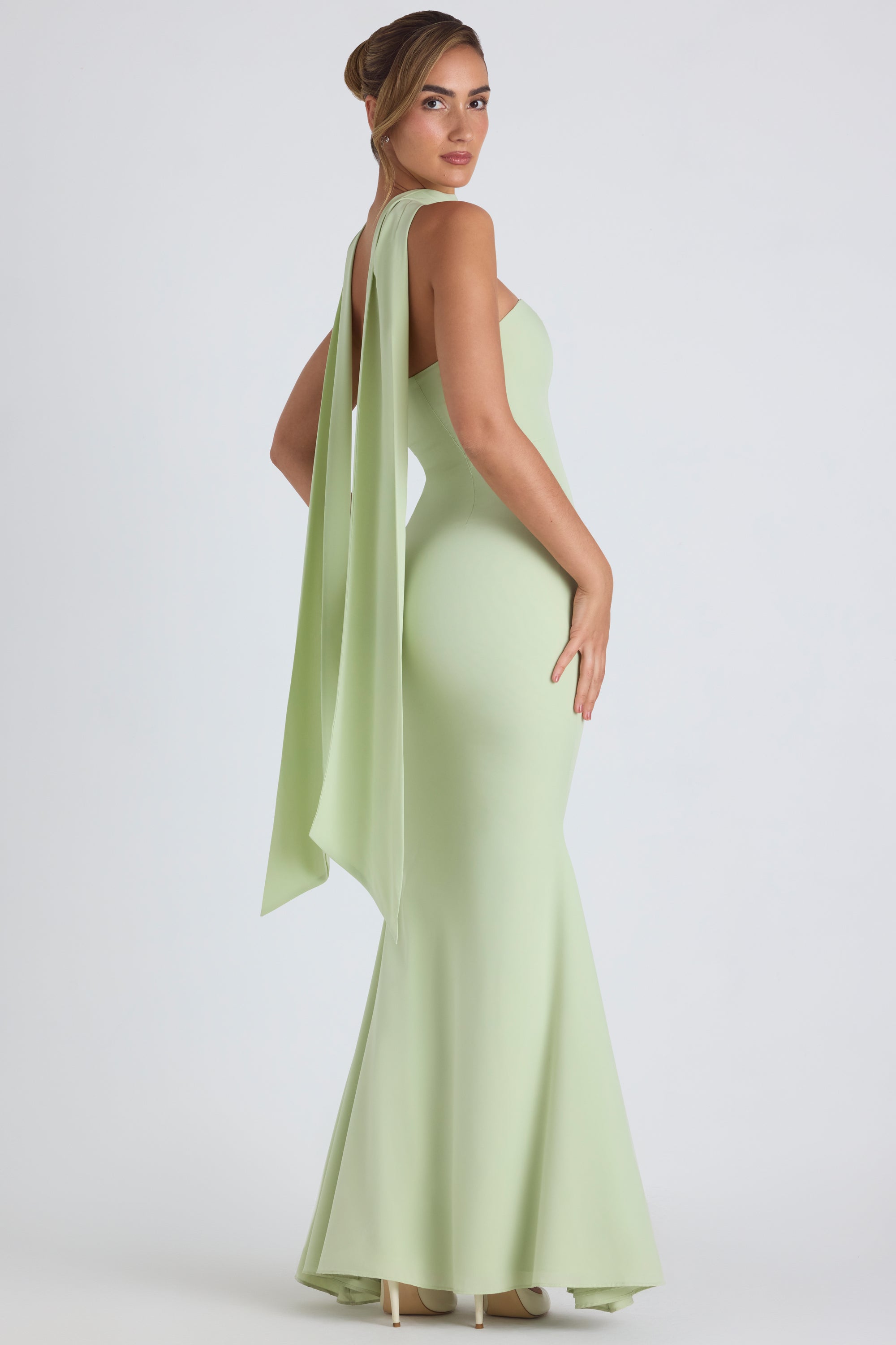 Imogene-Scarf-Detail Strapless Gown in Spring Green