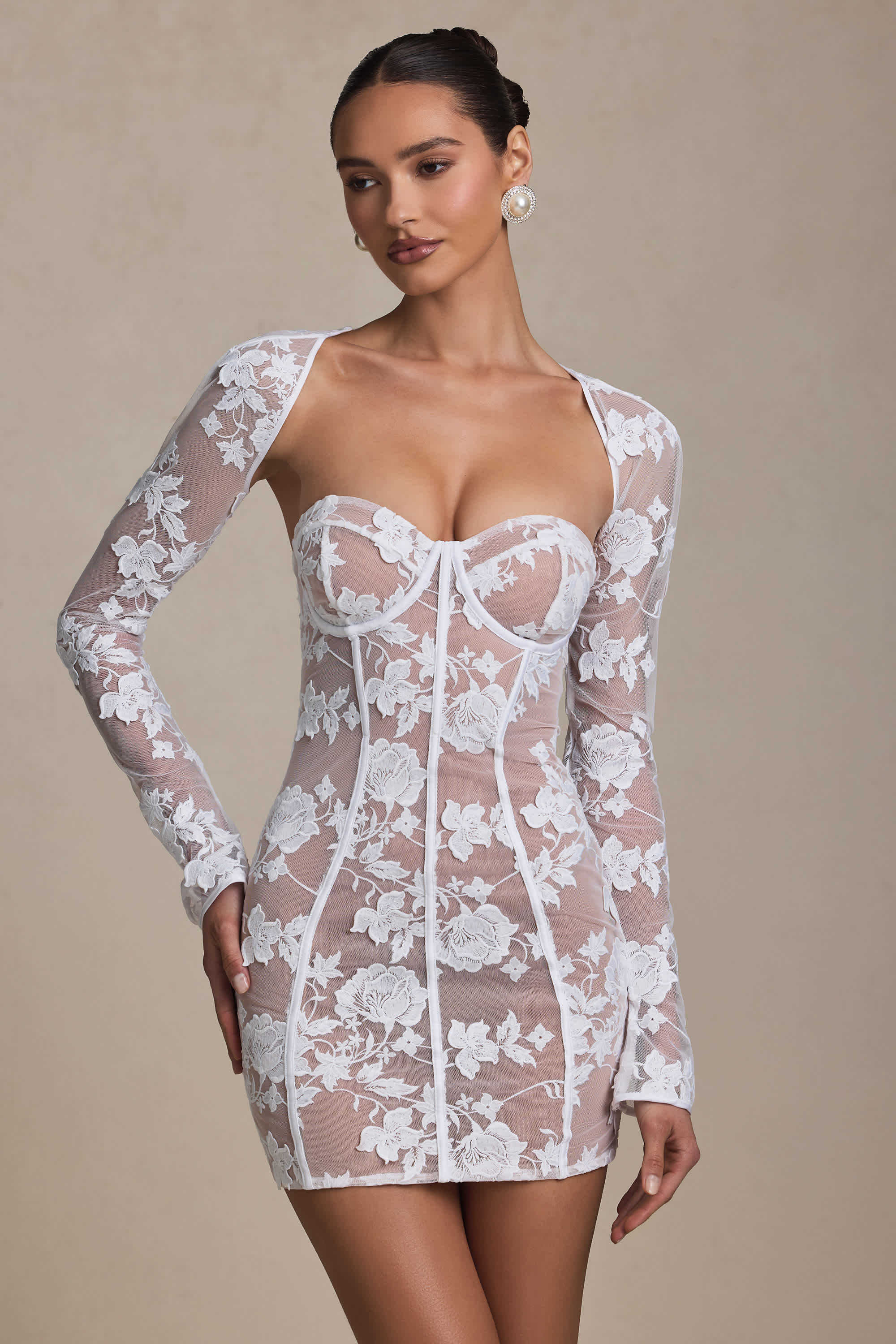 Andreia-Lace-Detail Corset Mini Dress in White