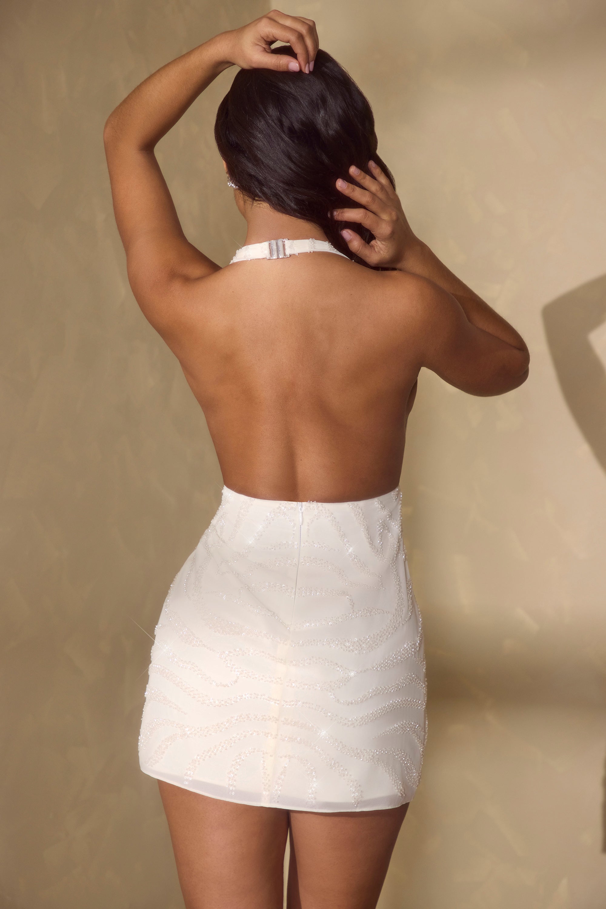 Saskia-Sleeveless Wrap Over Mini Dress in Off White