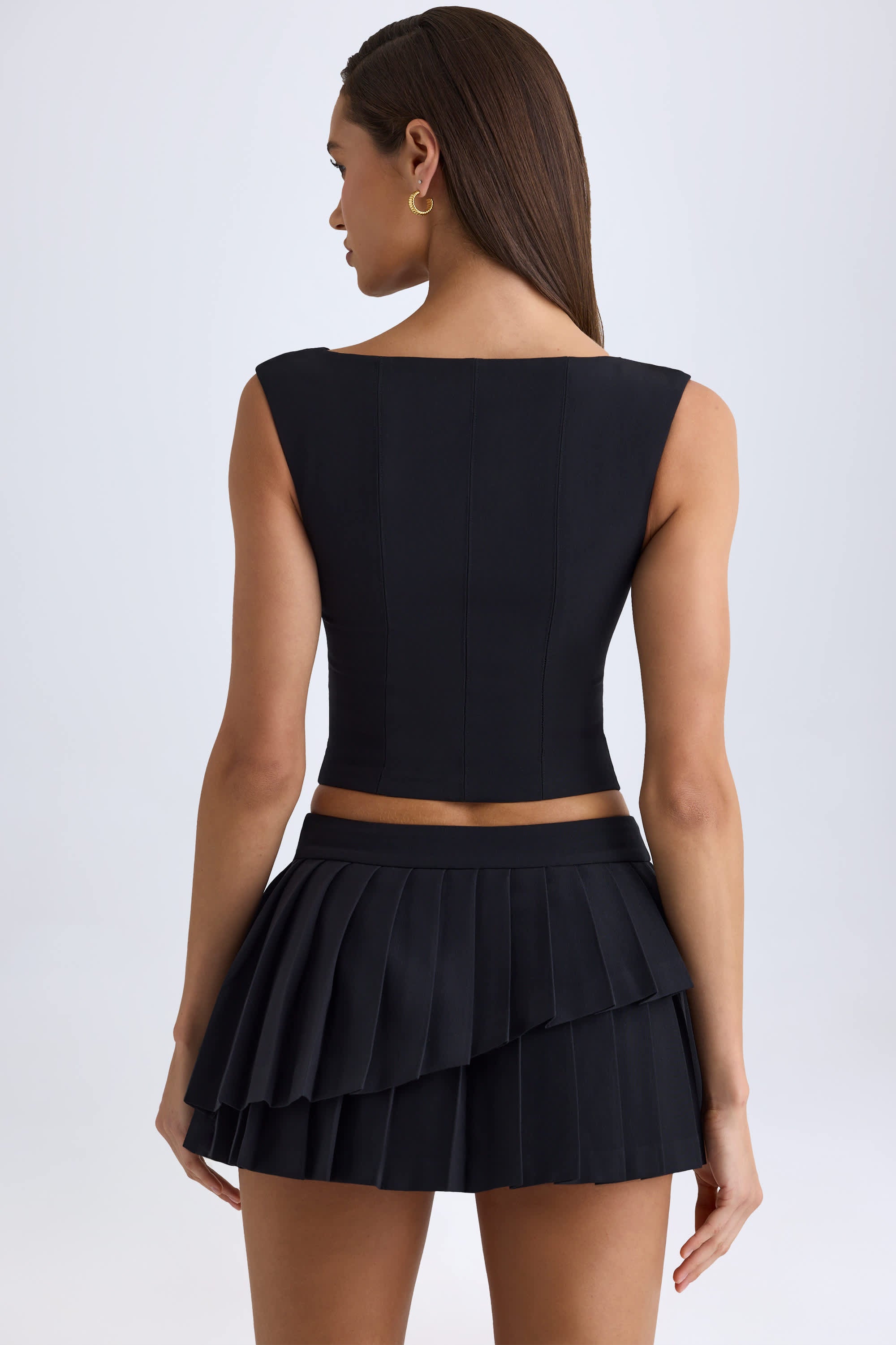 Nada-Layered Pleated Low-Rise Mini Skirt in Black