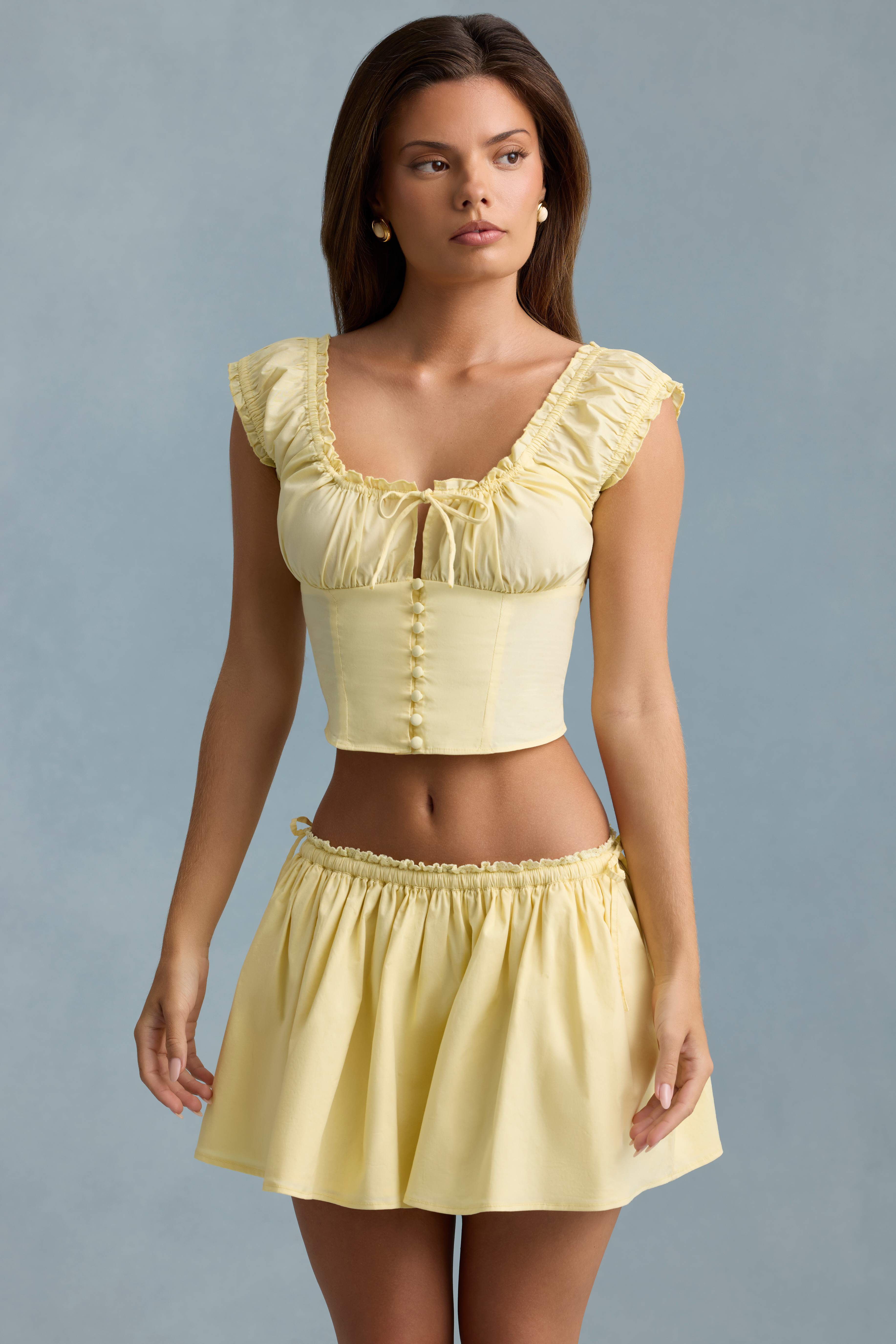 Maira-Ruched Cotton-Poplin Mini Skirt in Lemon Yellow