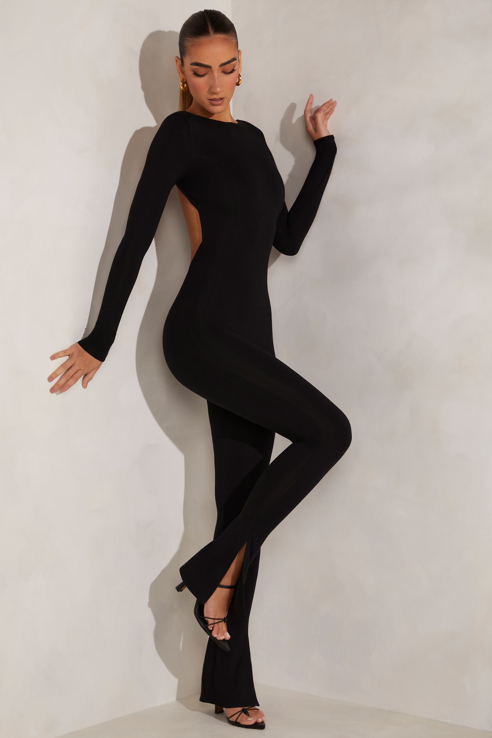 Rumer-High Neck Open Back Jumpsuit in Black
