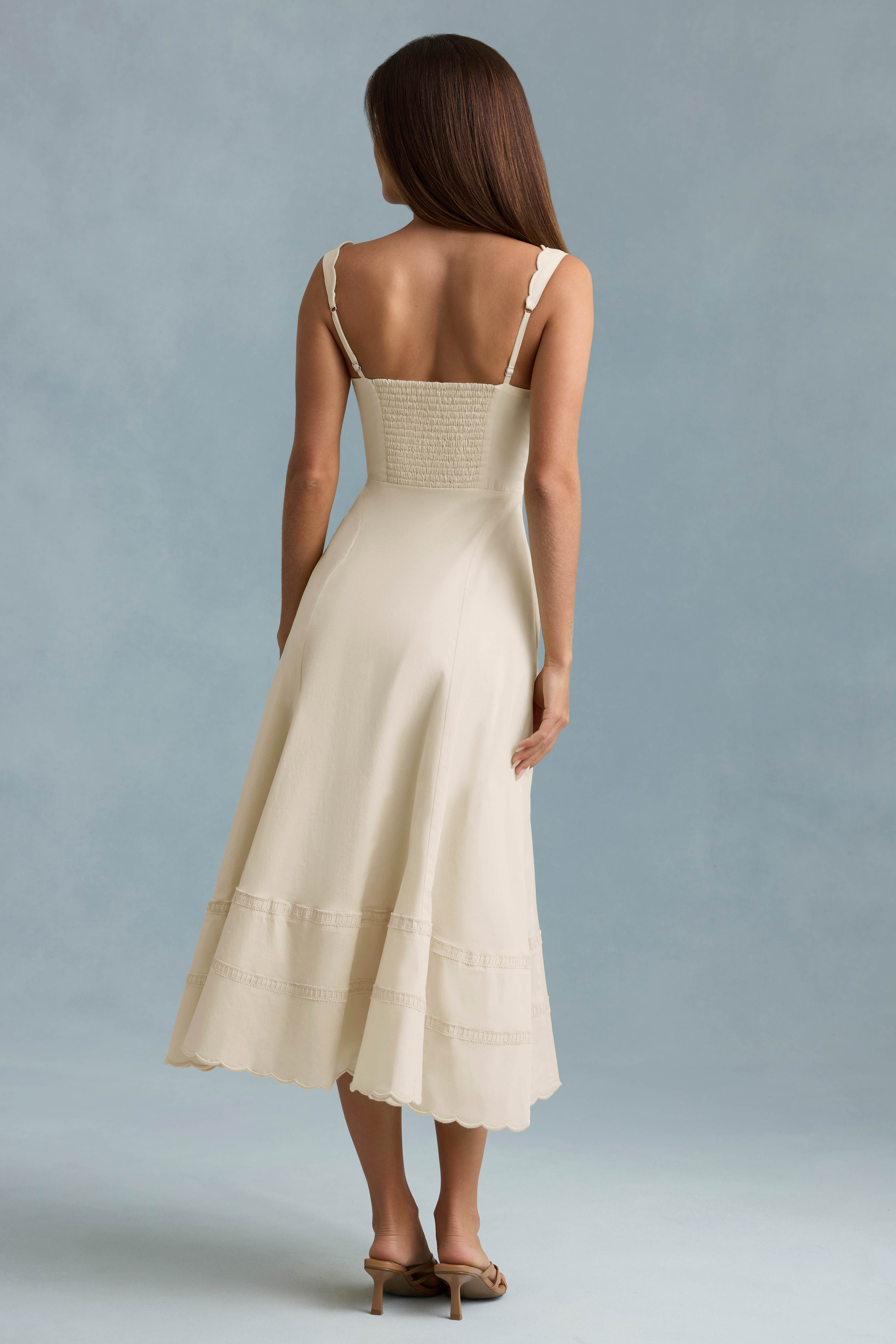 Aralisse-Cotton-Poplin A-Line Midaxi Dress in Ivory