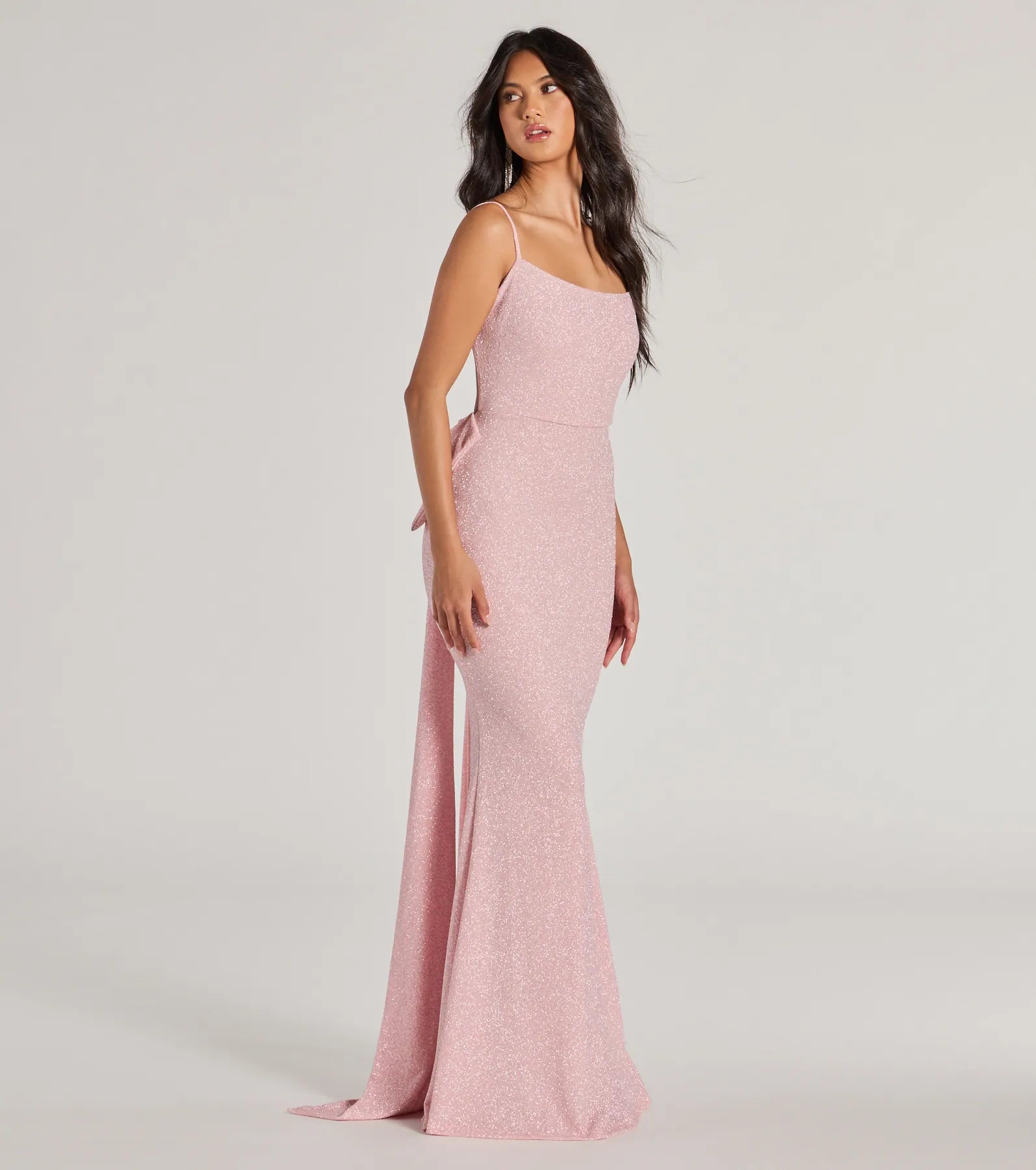 Gwendolyn Glitter Knit Bow-Back Mermaid Dress- PINK