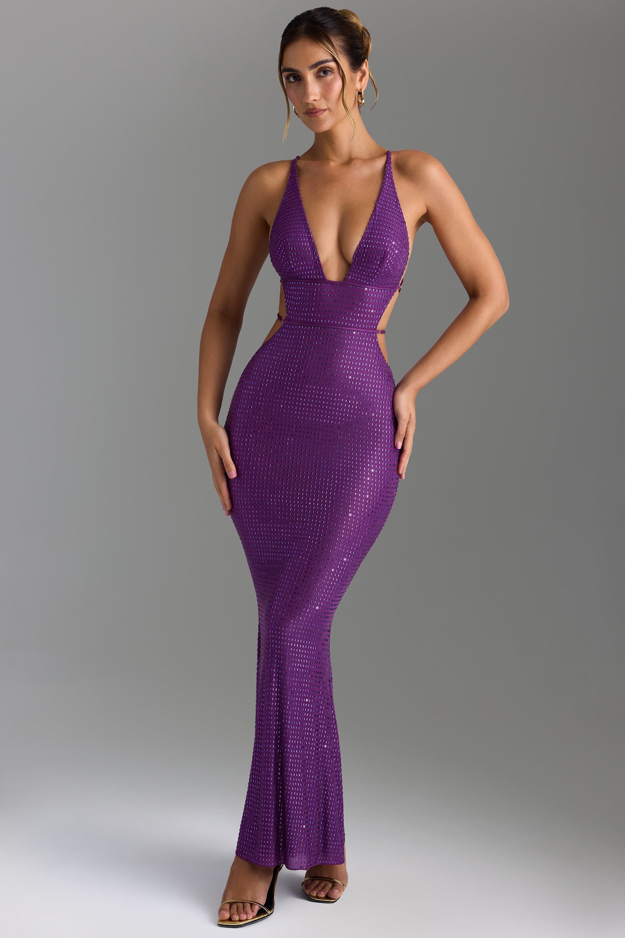Magdalena-Embellished Cut-Out Maxi Dress in Grape
