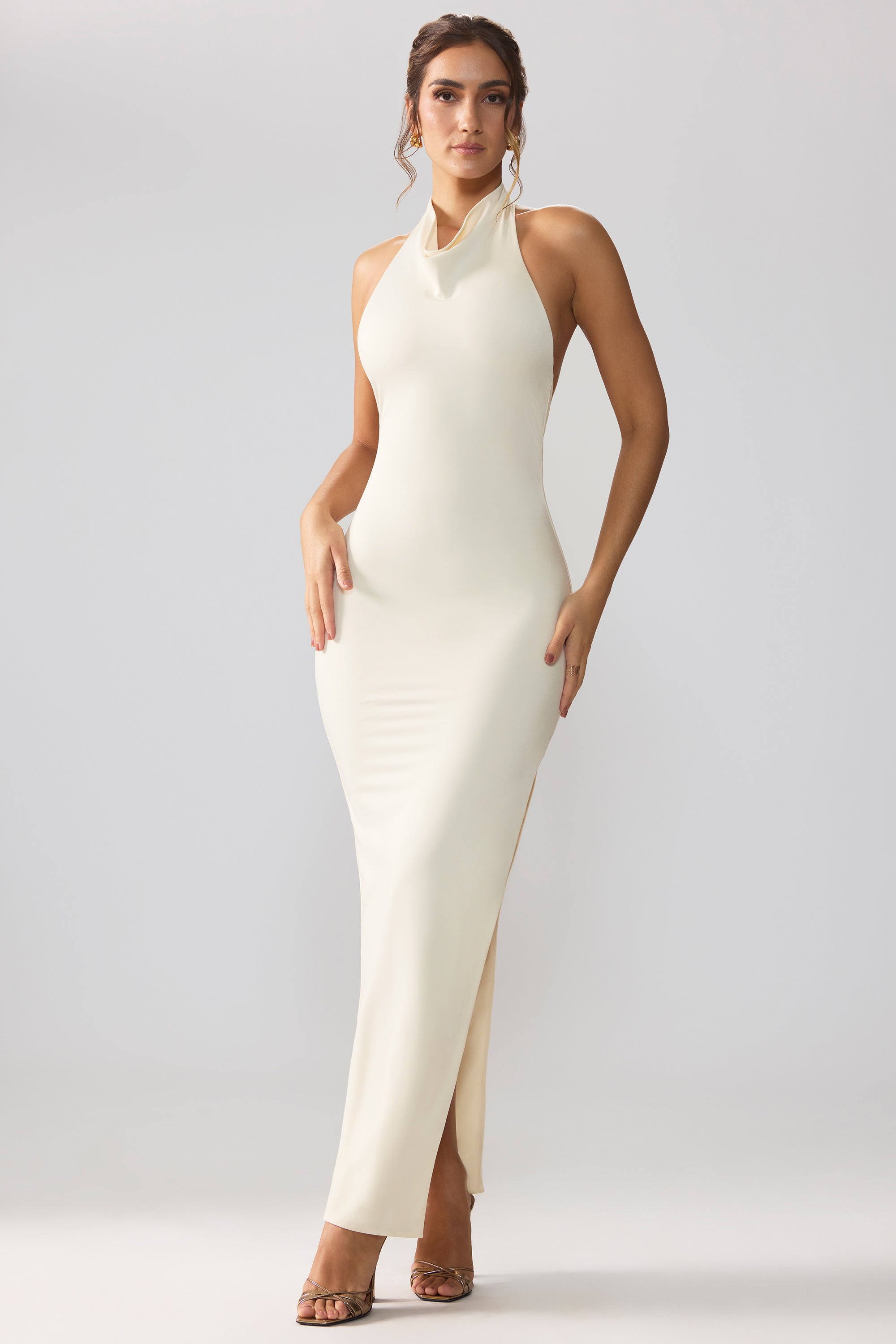 Anise-Premium Jersey Cowl Neck Backless Maxi Dress in Ivory