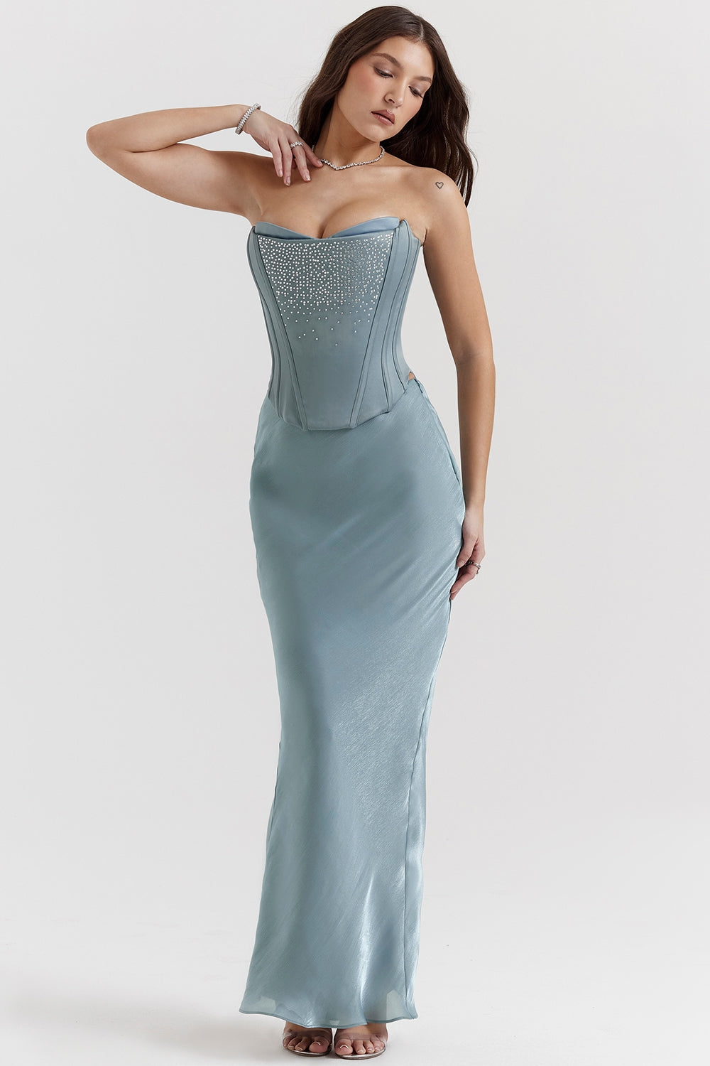 Amadi-Cool Blue Floor Length Maxi Skirt