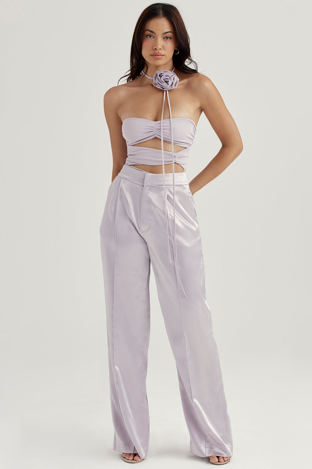 Alivia-Grey Satin Trousers