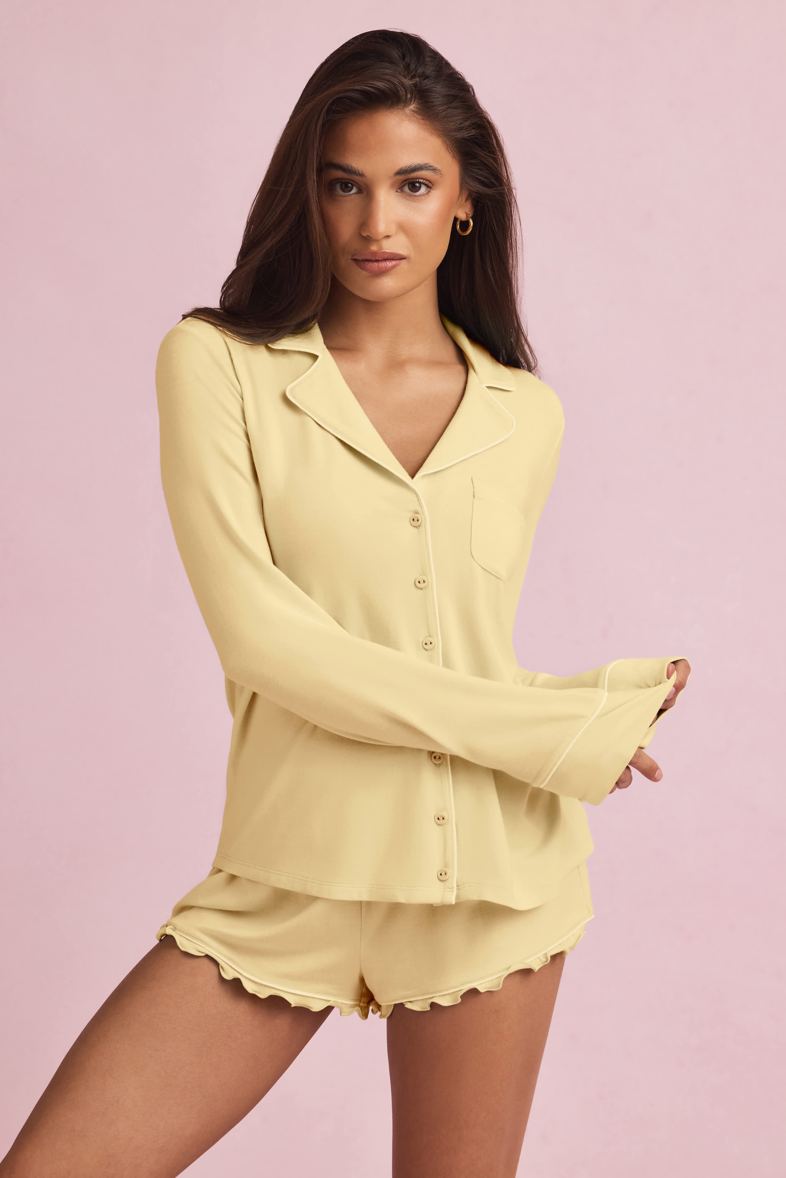 Mirae-Modal Long-Sleeve Pyjama Top in Pastel Yellow