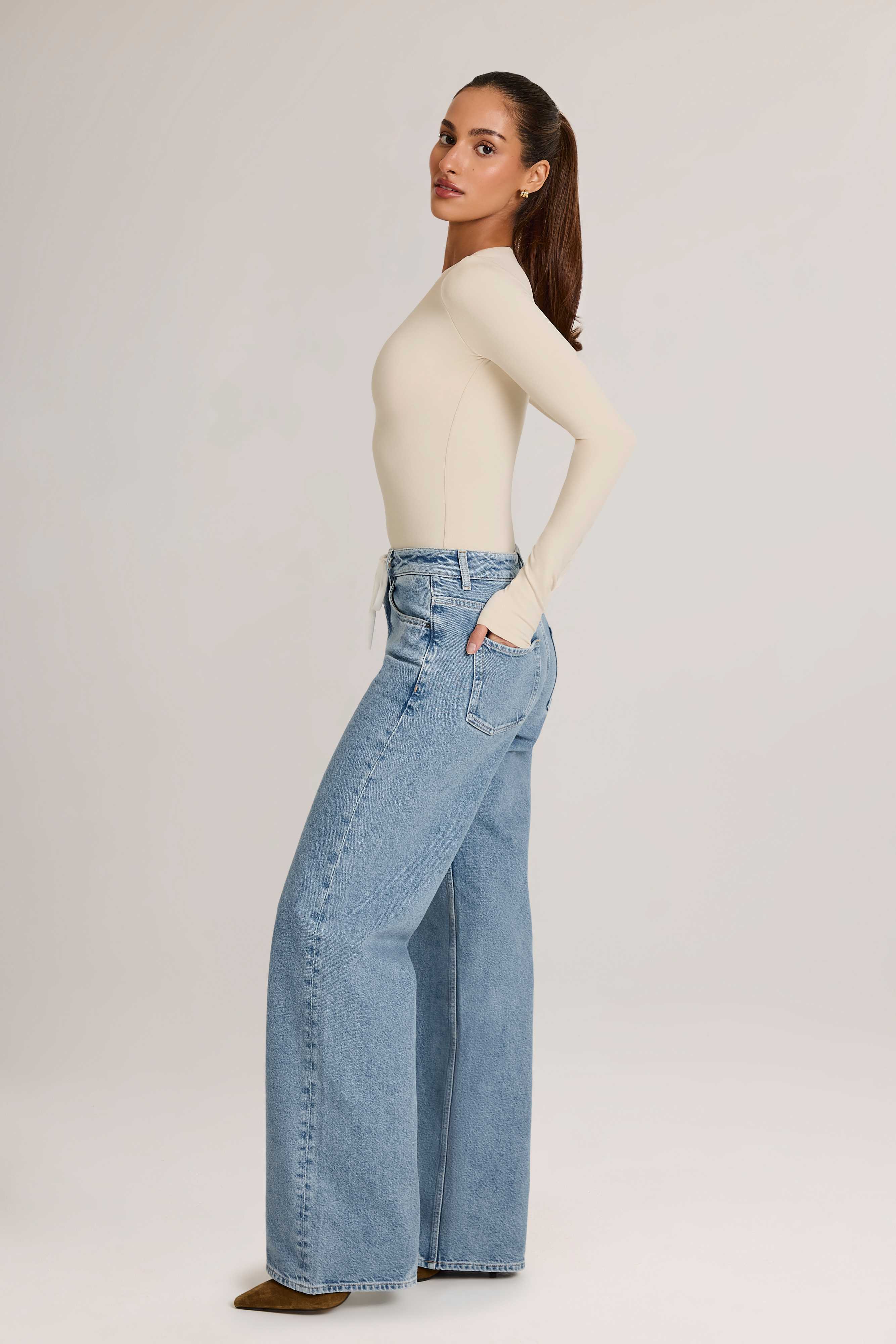 Faedra-Drawstring Straight-Leg Jeans in Light Wash