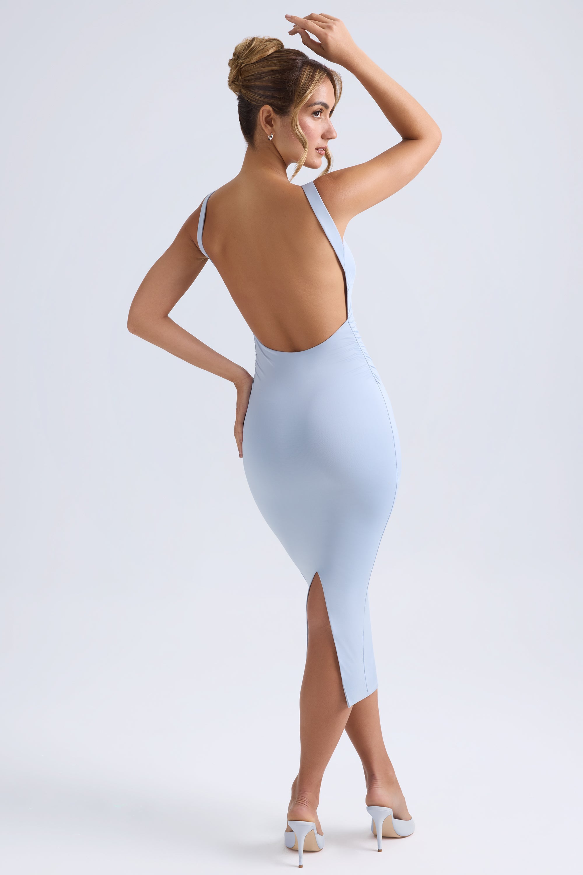 Grainne-Ruched Open-Back Midaxi Dress in Light Blue