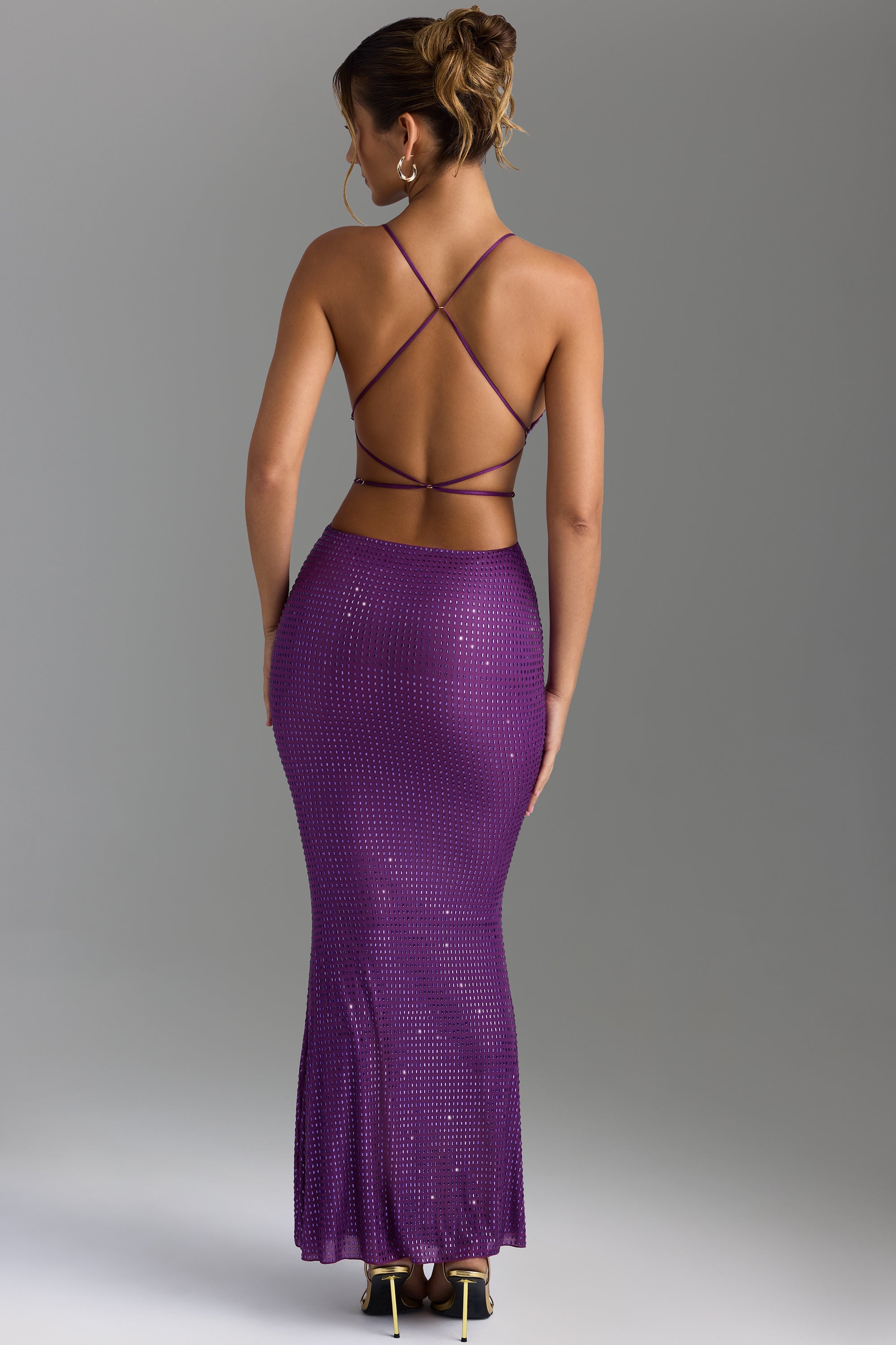 Magdalena-Embellished Cut-Out Maxi Dress in Grape