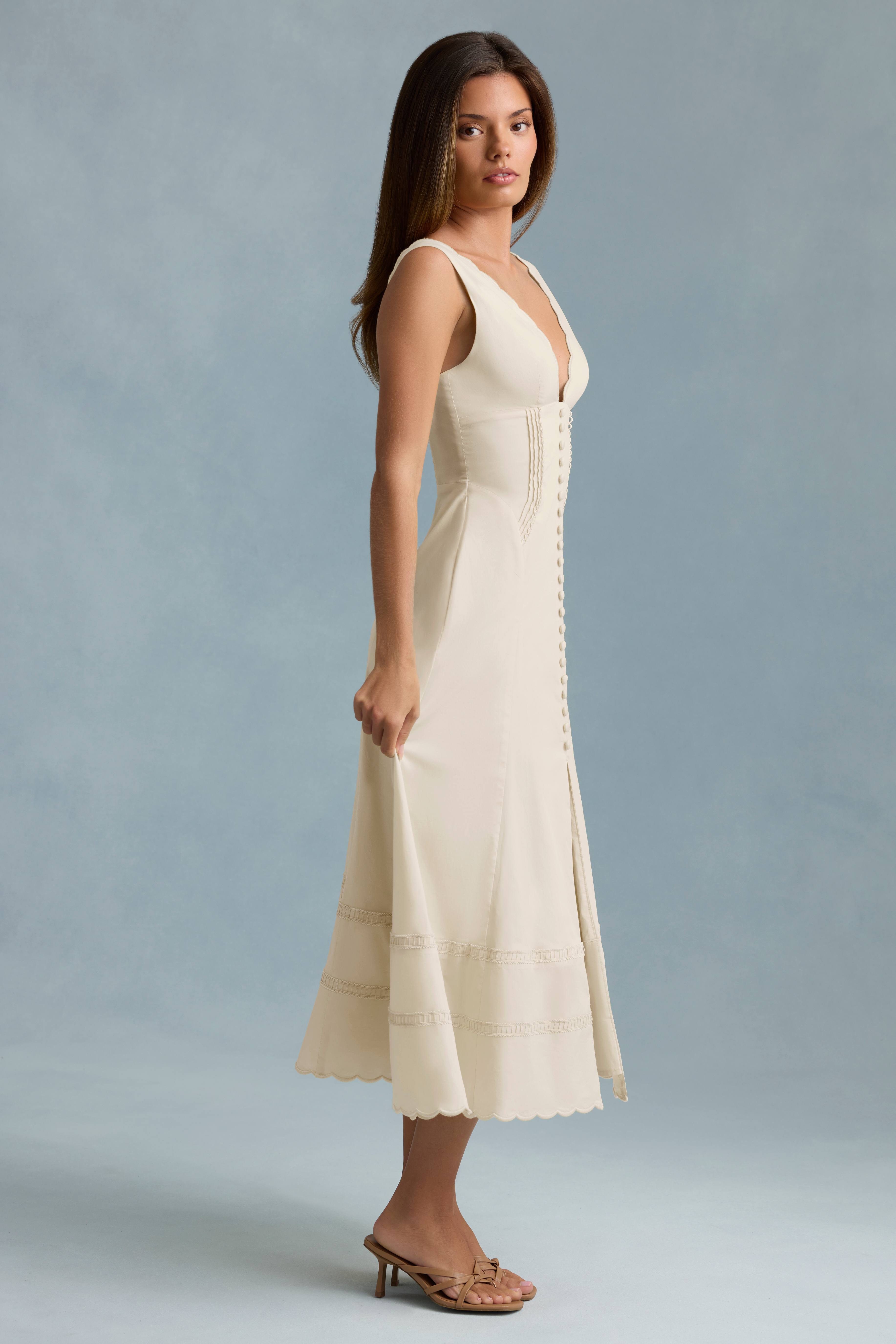 Aralisse-Cotton-Poplin A-Line Midaxi Dress in Ivory