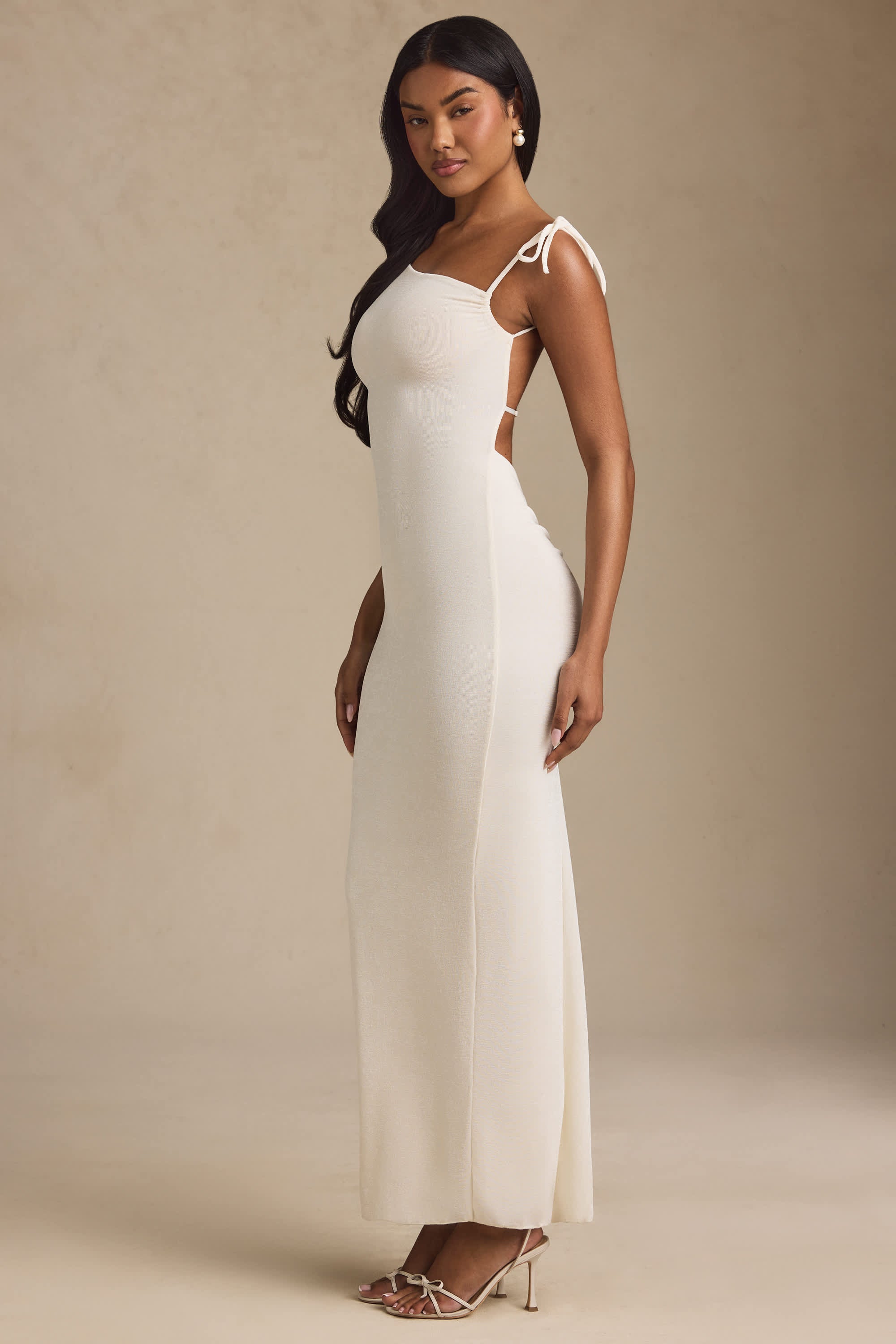 Noelia-Textured Jersey Backless Maxi Dress in Ivory