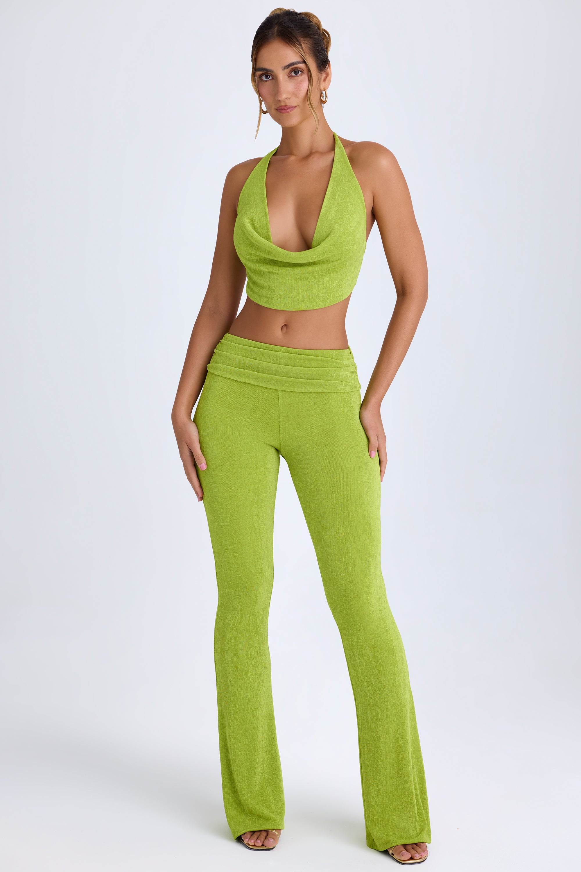 Lillian-Ruched Mid-Rise Trousers in Pear Green