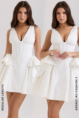 Amalia-White Stretch Cotton Bow Mini Dress