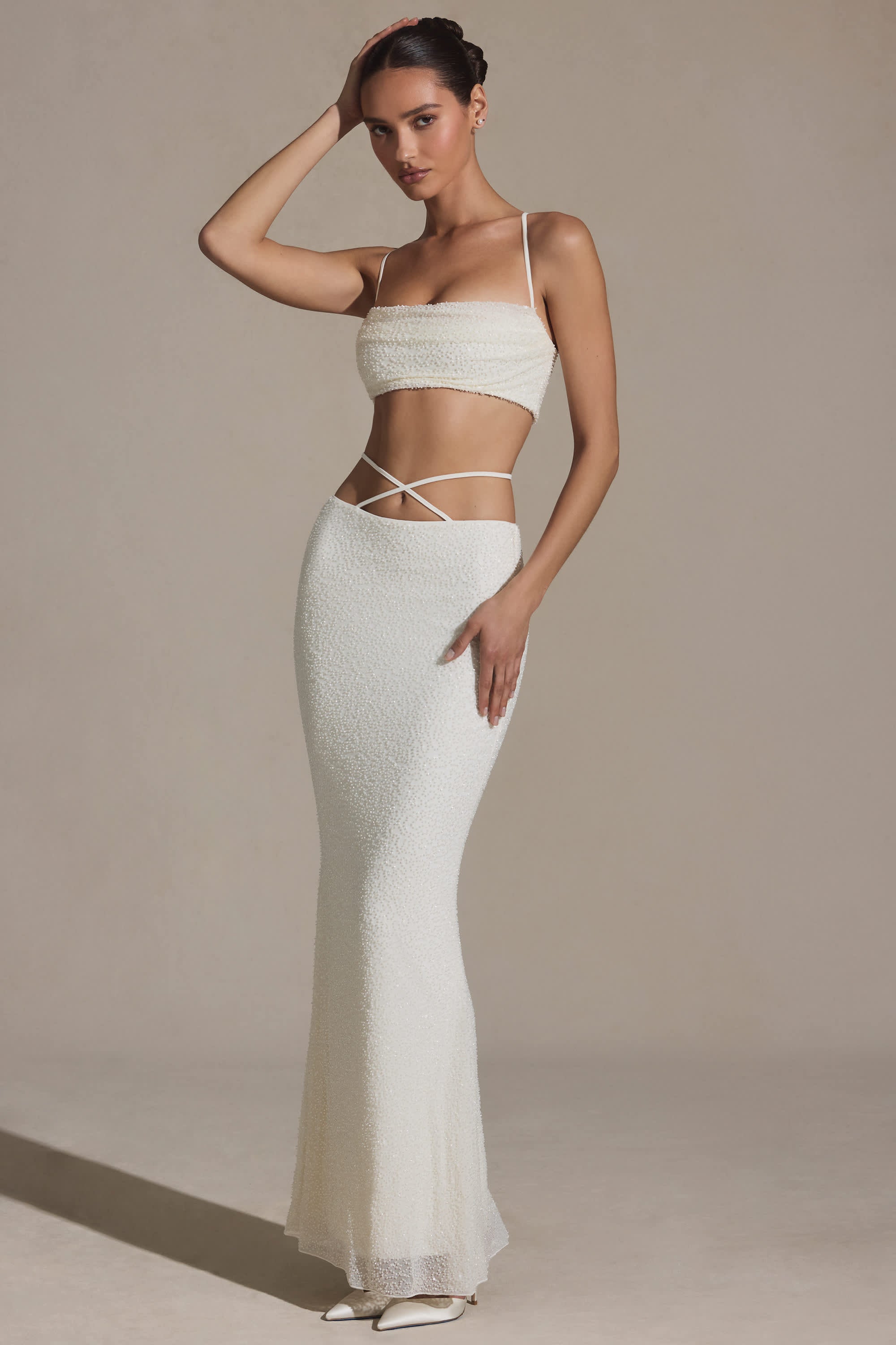 Sardinia-Embellished Strappy Maxi Skirt in White