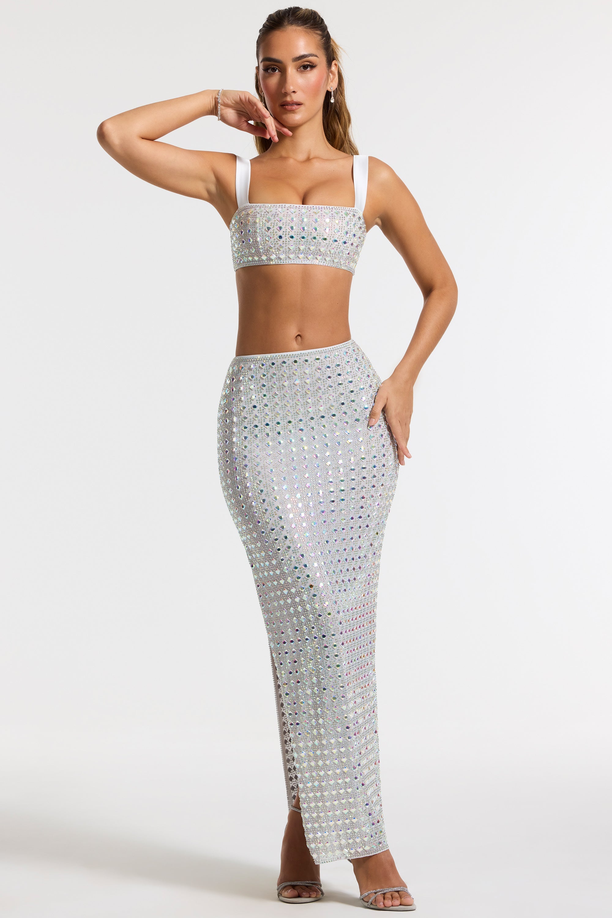 Siona-Embellished Mid Rise Gown Skirt in Silver