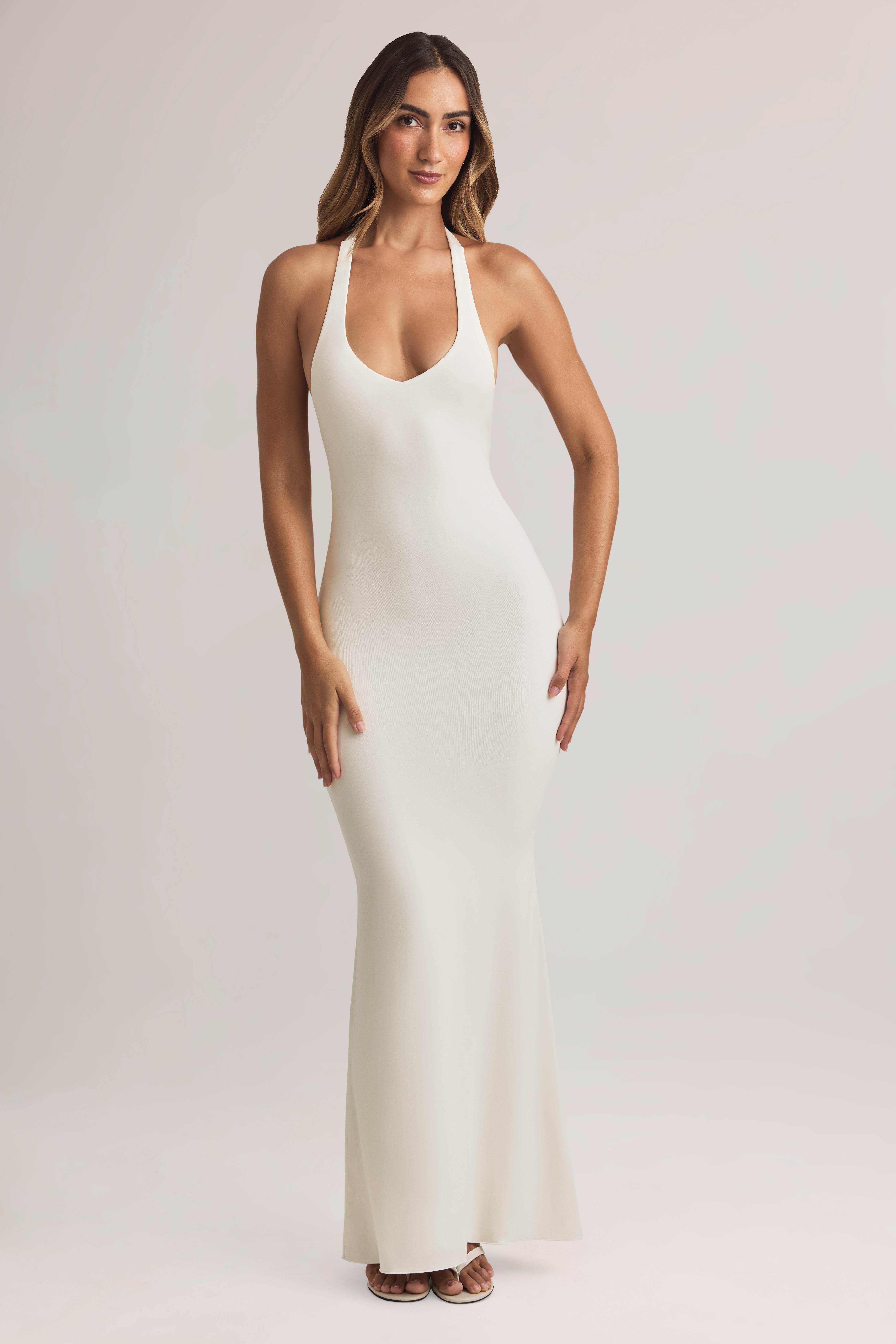 Hallie-Modal Halterneck Maxi Dress in White