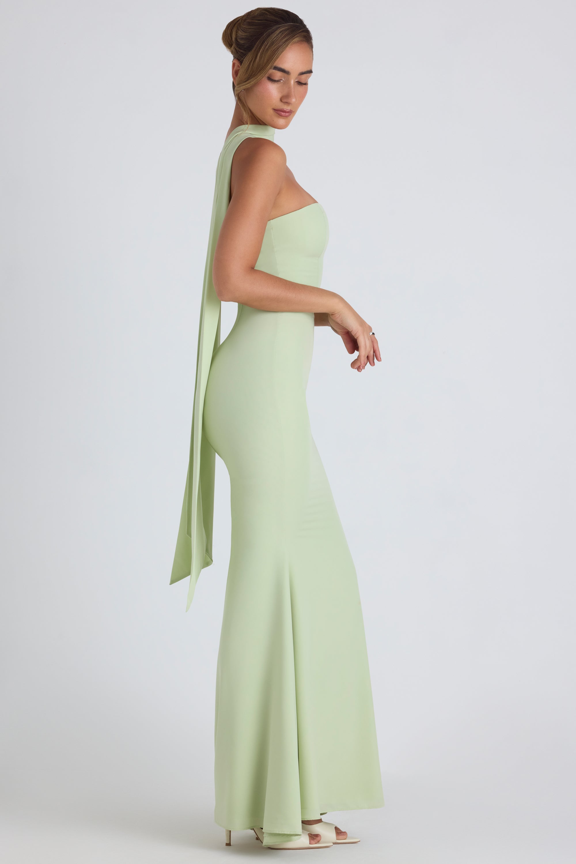 Imogene-Scarf-Detail Strapless Gown in Spring Green