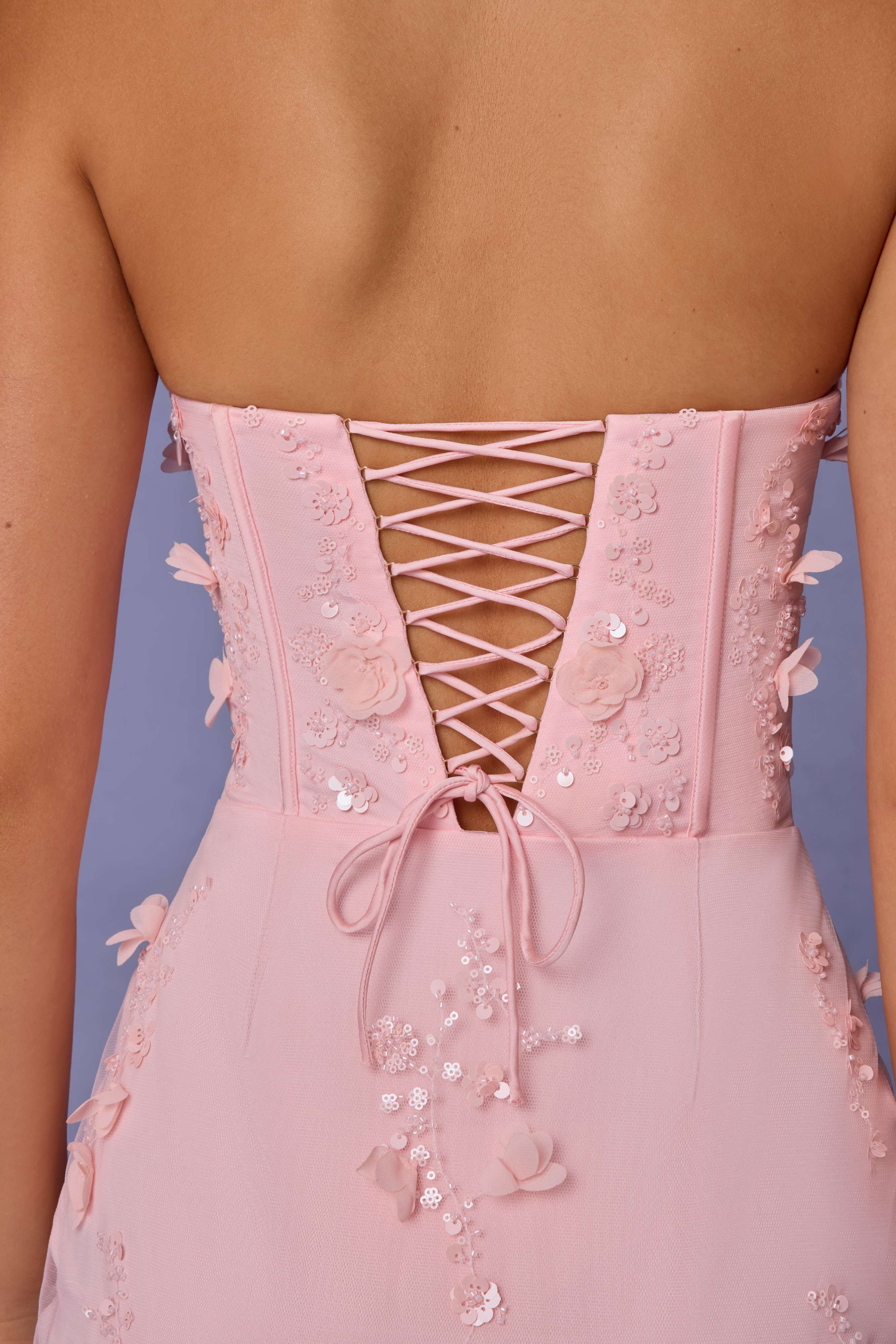 Amal-Lace-Up Corset Maxi Dress in Soft Pink