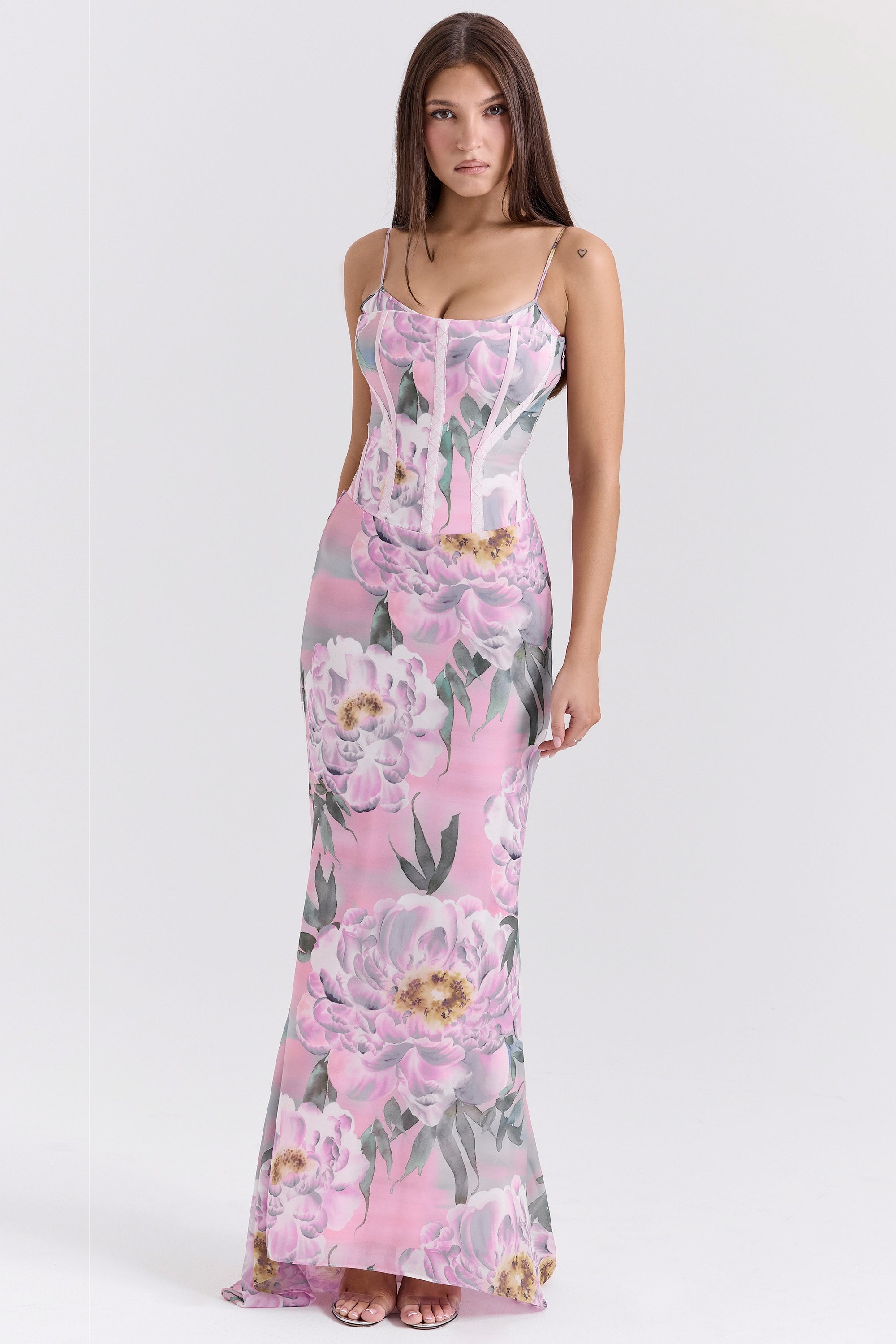 Antonina-Pink Floral Corset Maxi Dress