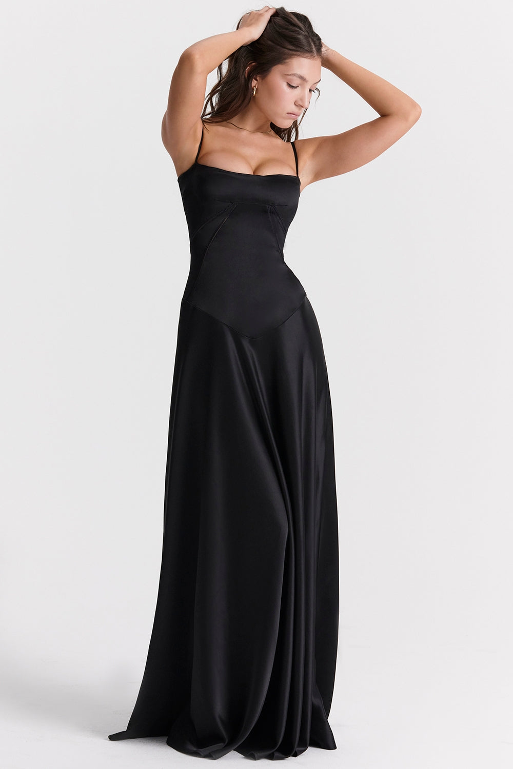 Anabella-Black Lace Up Maxi Dress