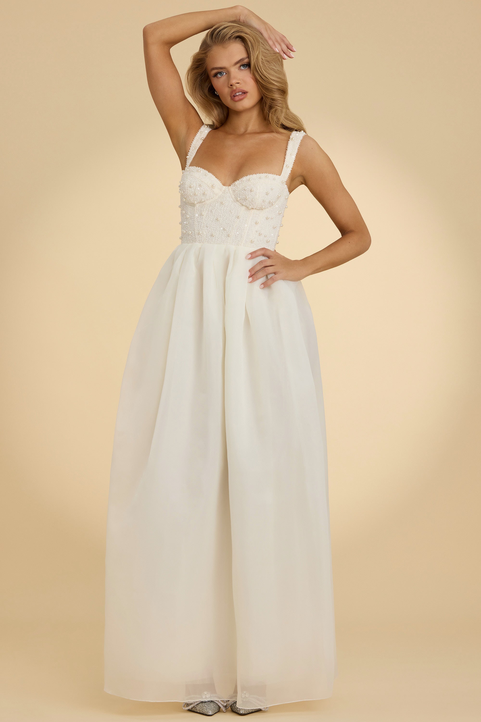 Delancey-Embellished Corset Gown in White
