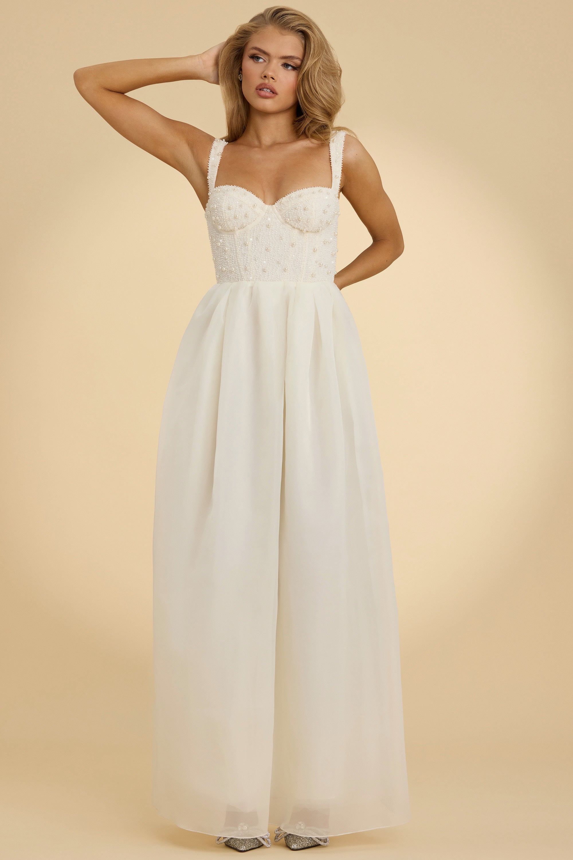 Delancey-Embellished Corset Gown in White