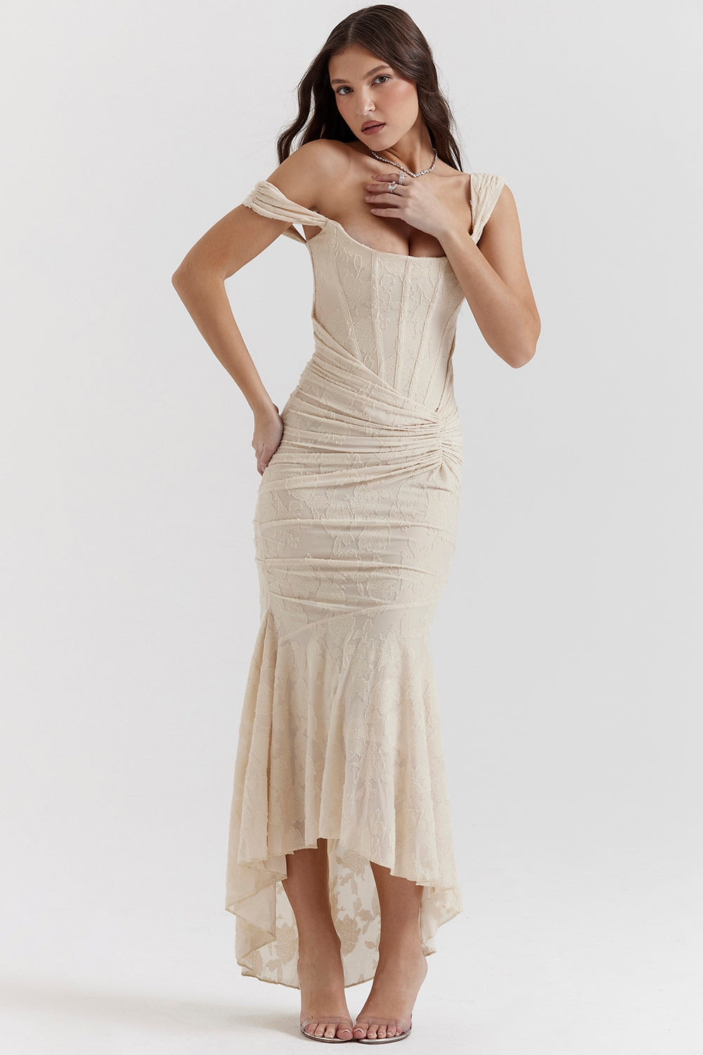 Cesca-Vintage Cream Floral Maxi Dress