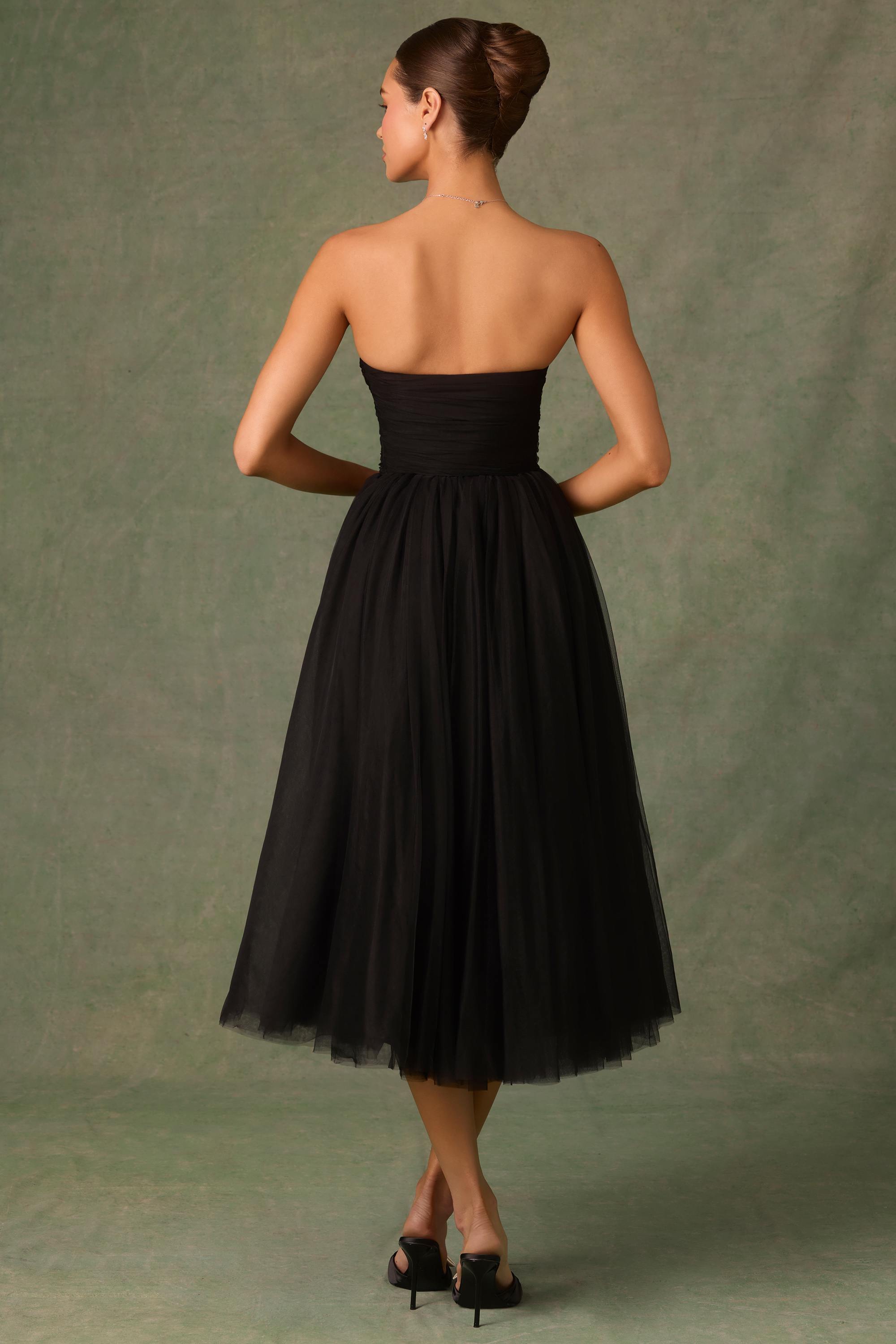 Cindy-Tulle Corset Midaxi Dress in Black