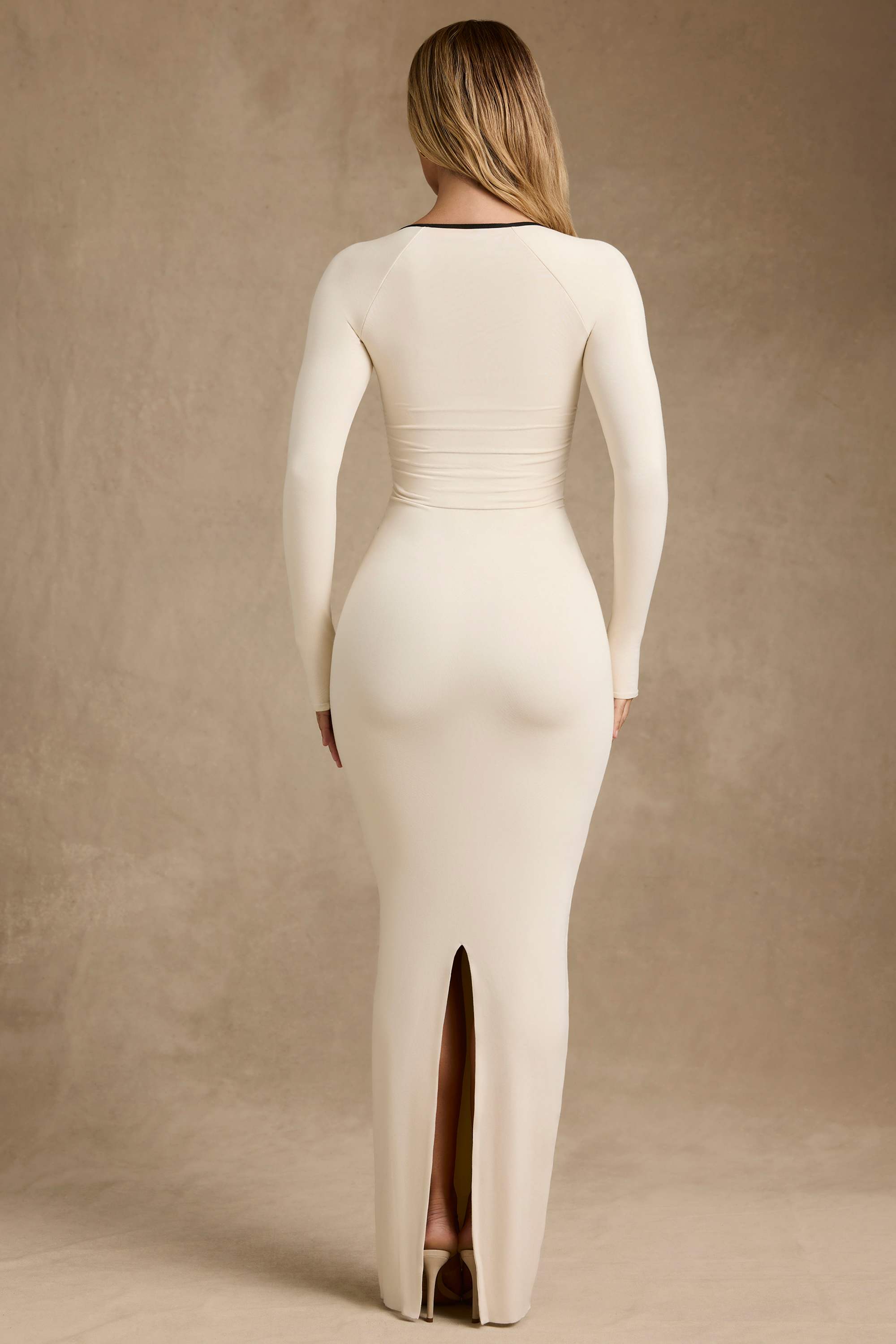 Ginette-Modal Contrast-Trim Maxi Dress in Ivory