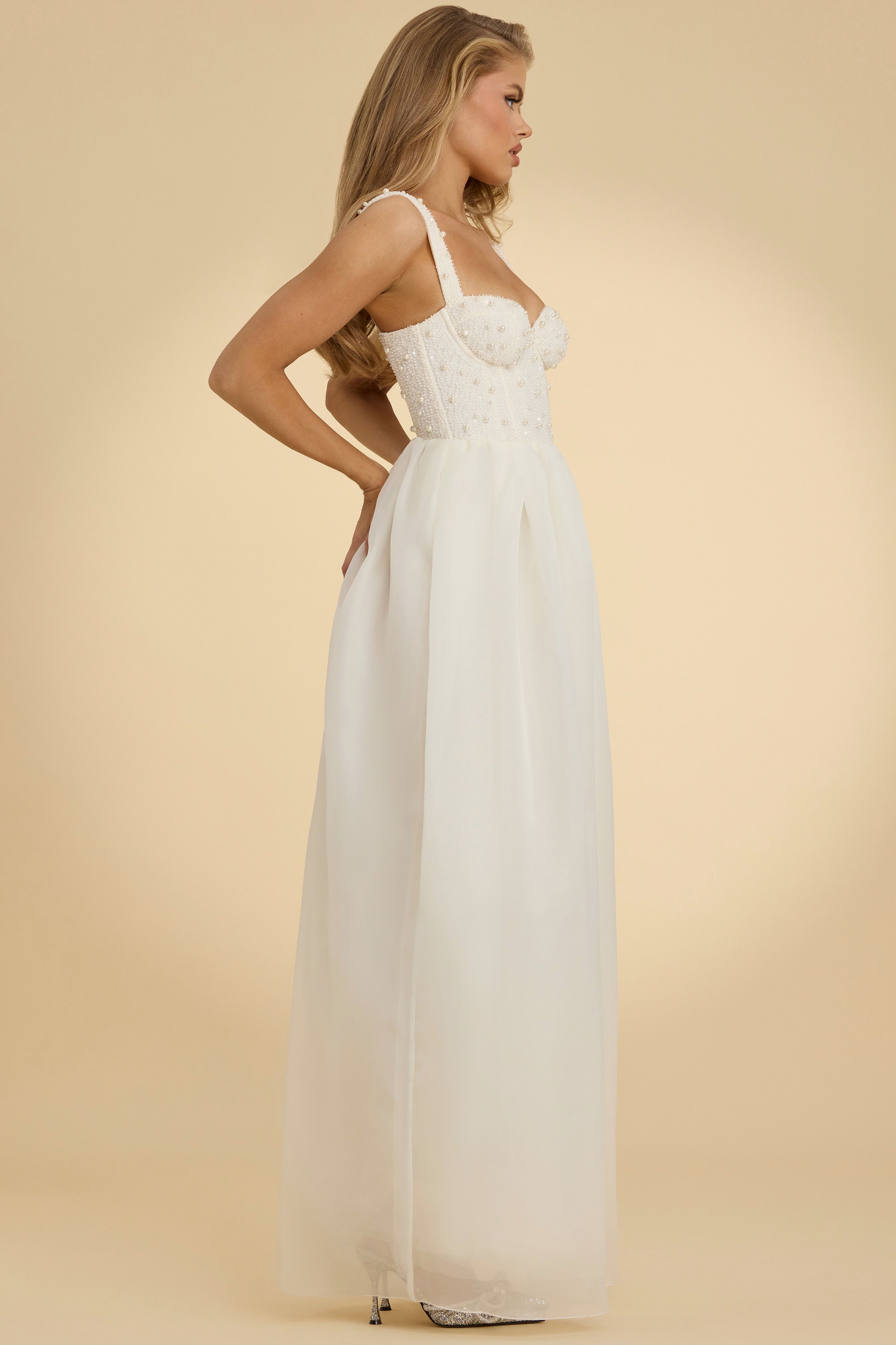 Delancey-Embellished Corset Gown in White