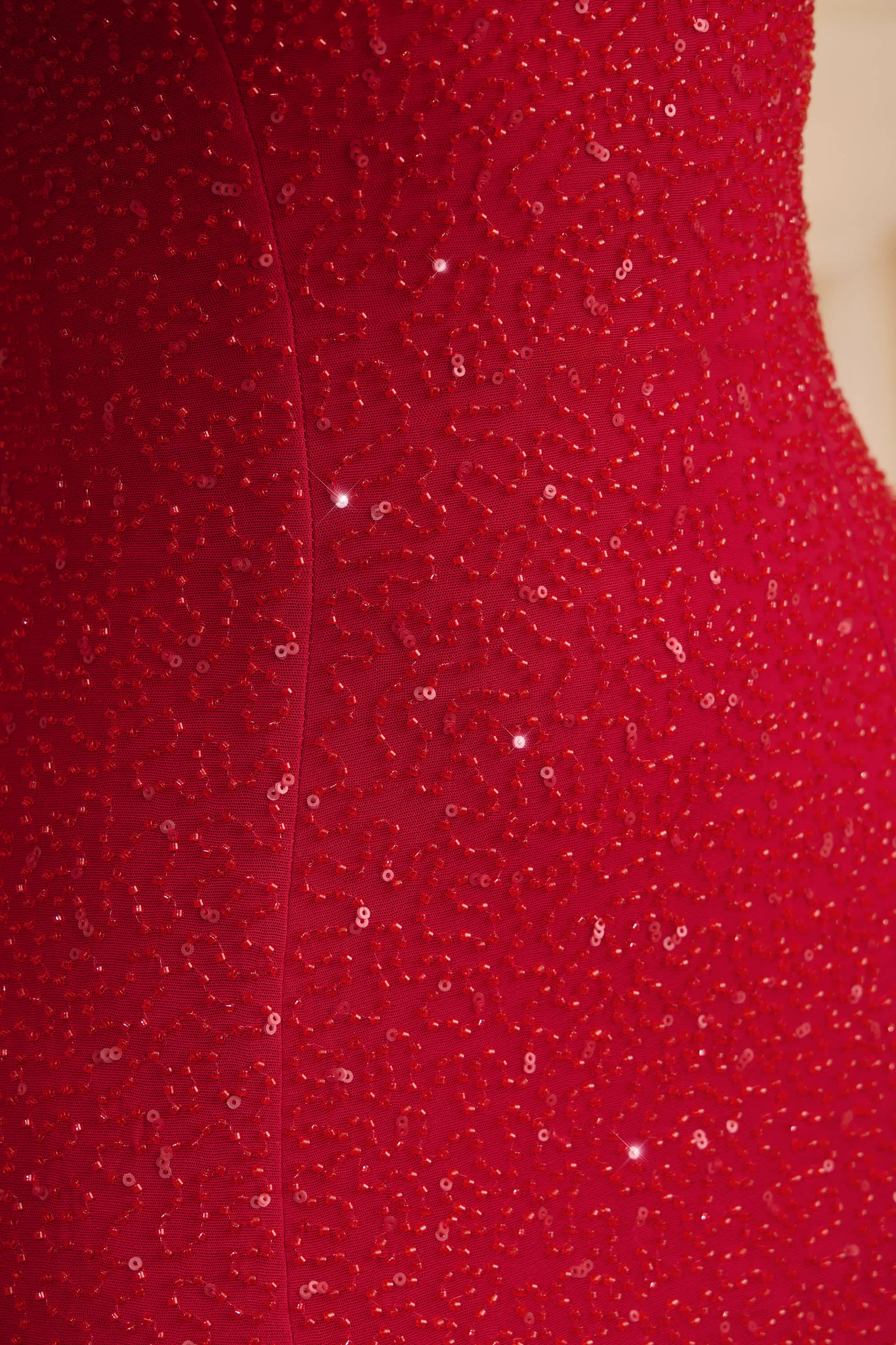 La Rochette-Embellished Strapless Cowl-Neck Maxi Dress in True Red