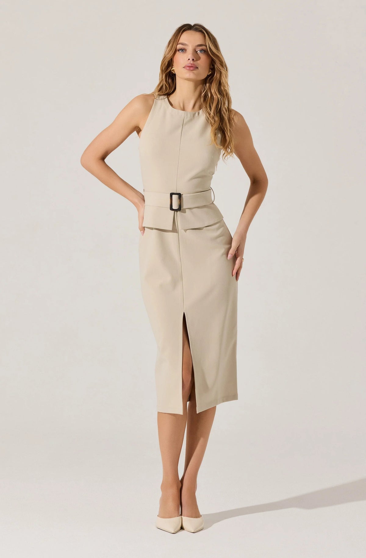 Tailored Belted Midi Dress