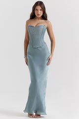 Amadi-Cool Blue Floor Length Maxi Skirt