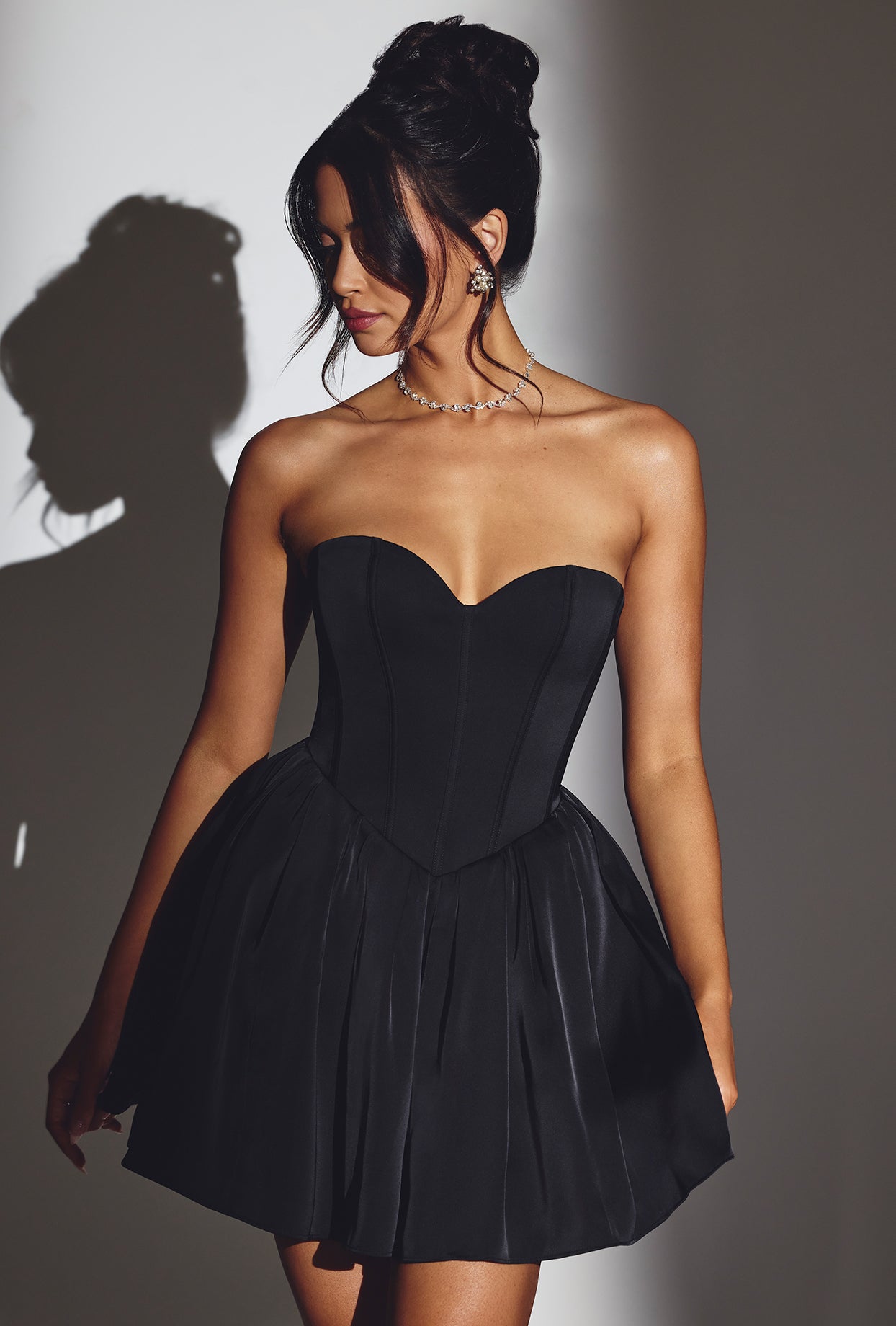 Emeline-Corset Tulle Mini Dress in Jet Black