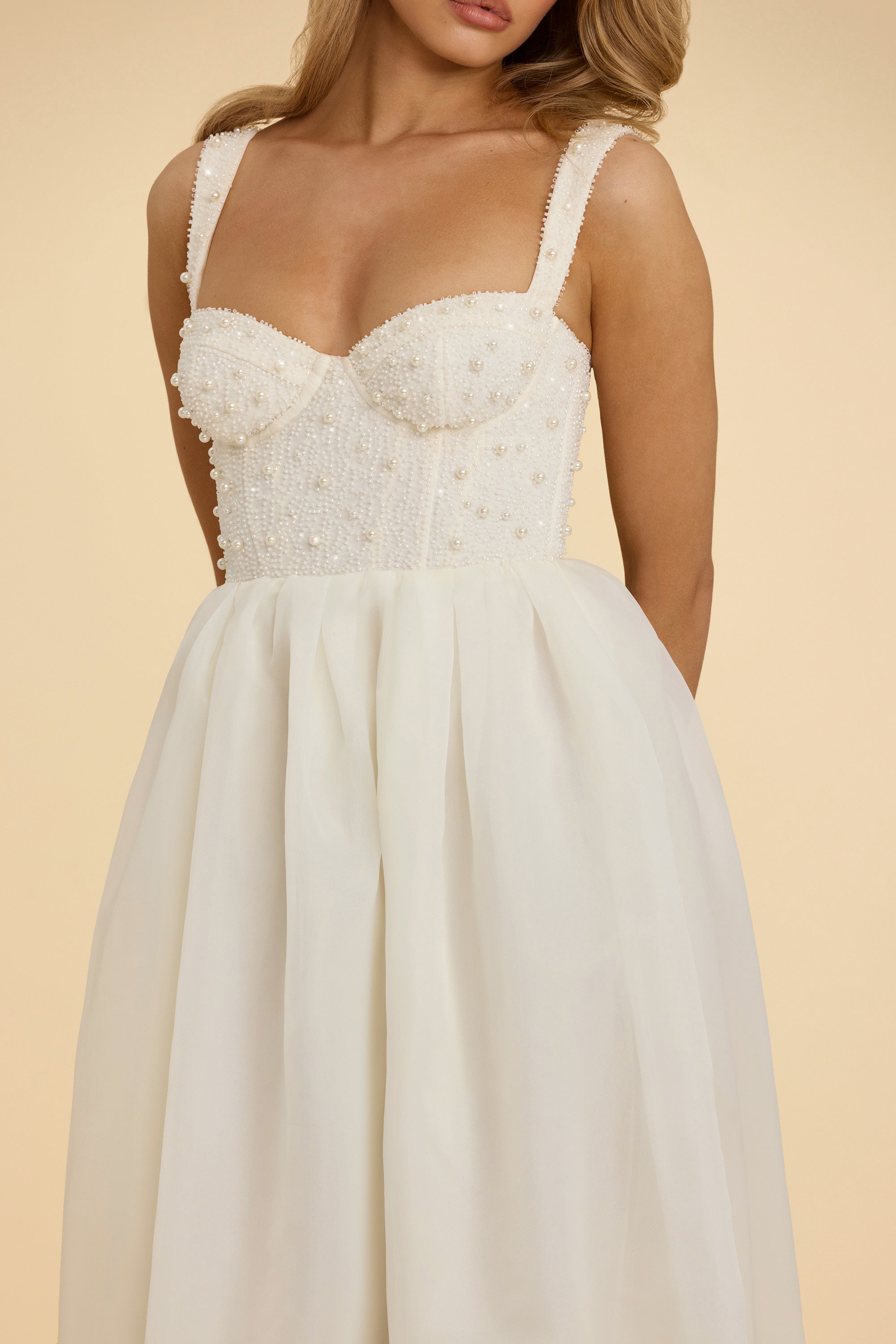 Delancey-Embellished Corset Gown in White