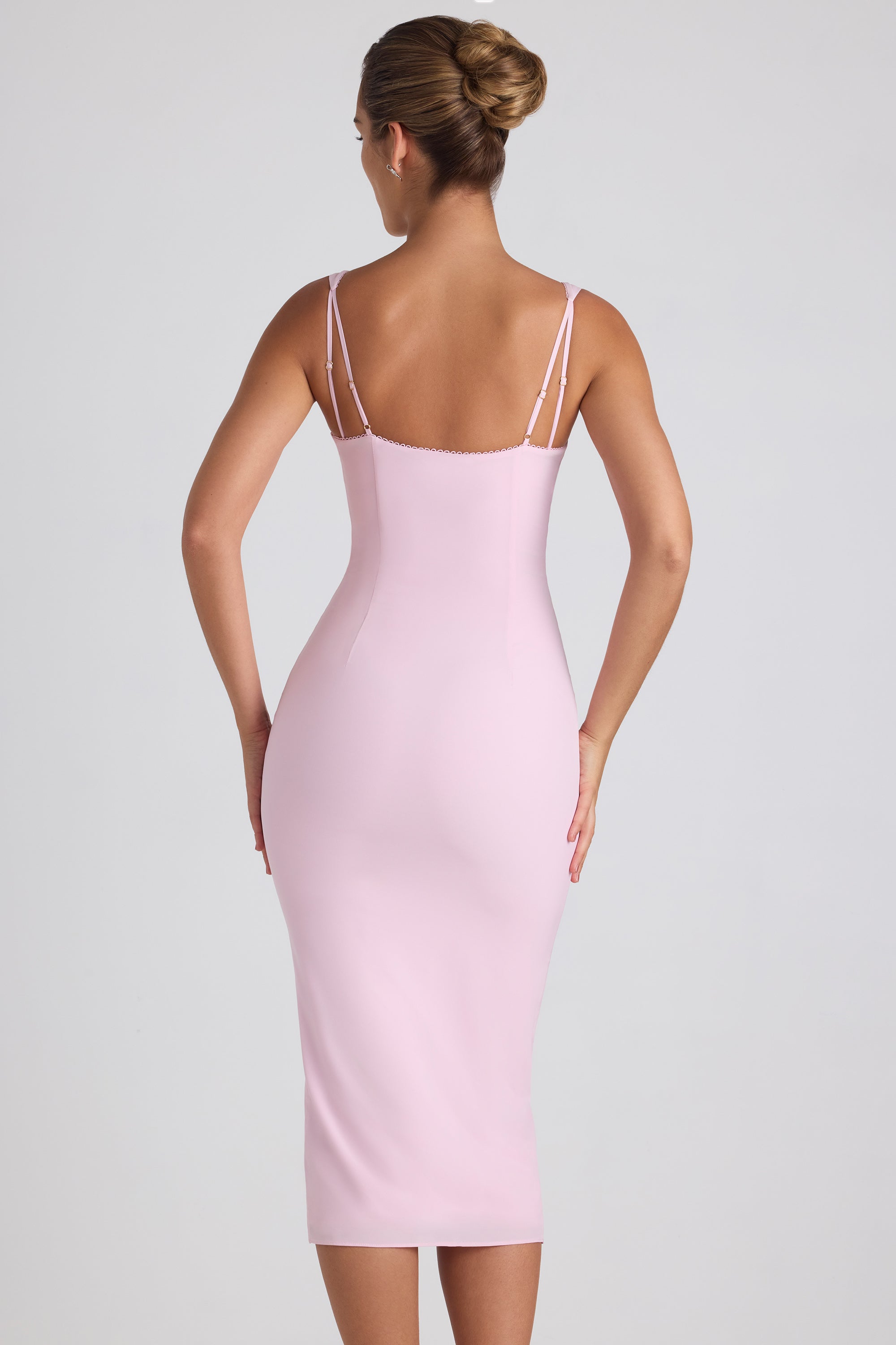 Theodora-Button-Detail Midaxi Dress in Soft Pink