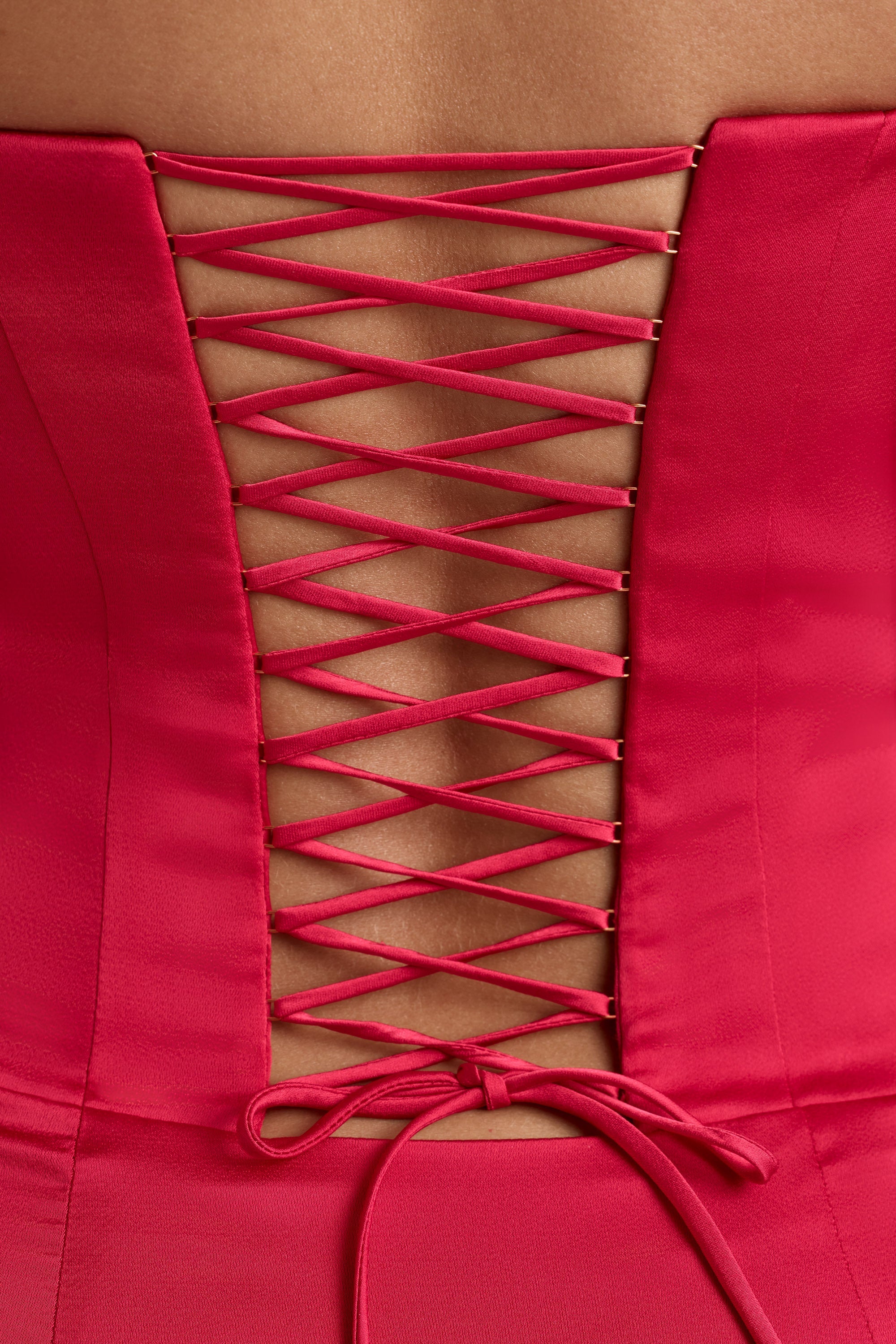 Adelaide-Lace-Up Corset Mini Dress in Cherry Red