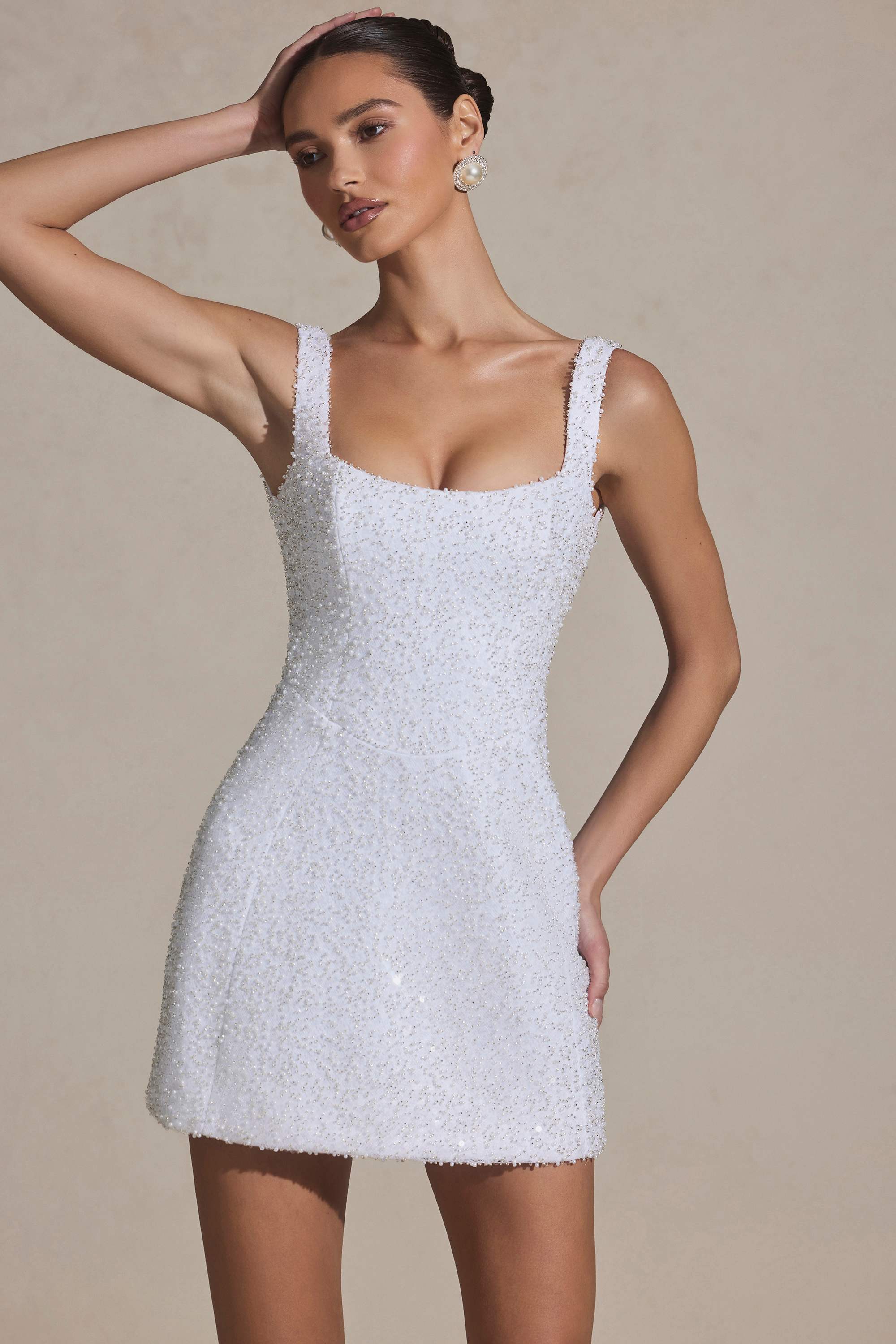 Dominique-Embellished Structured A-Line Mini Dress in White