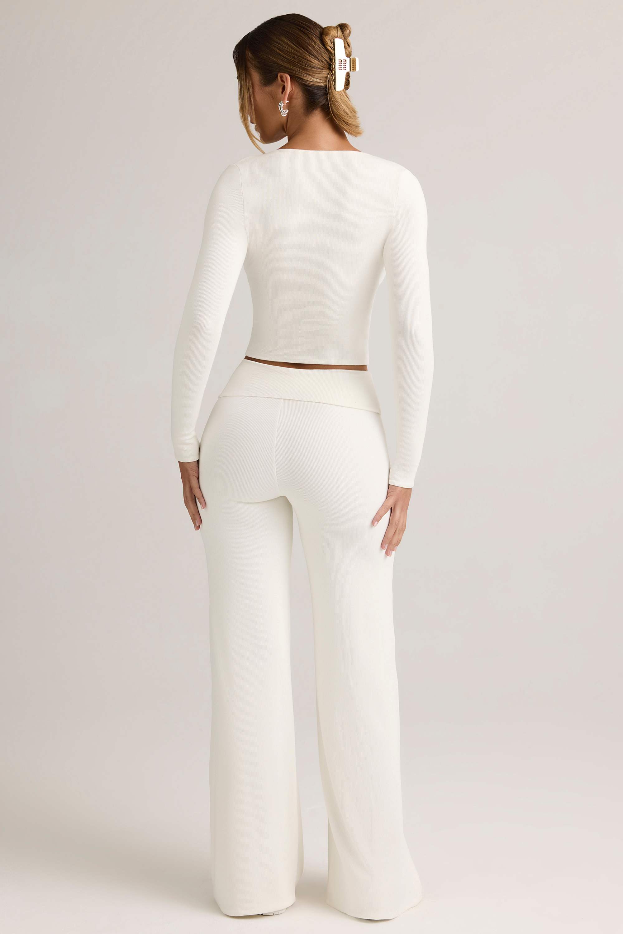 Melida-Modal Foldover Wide-Leg Trousers in White