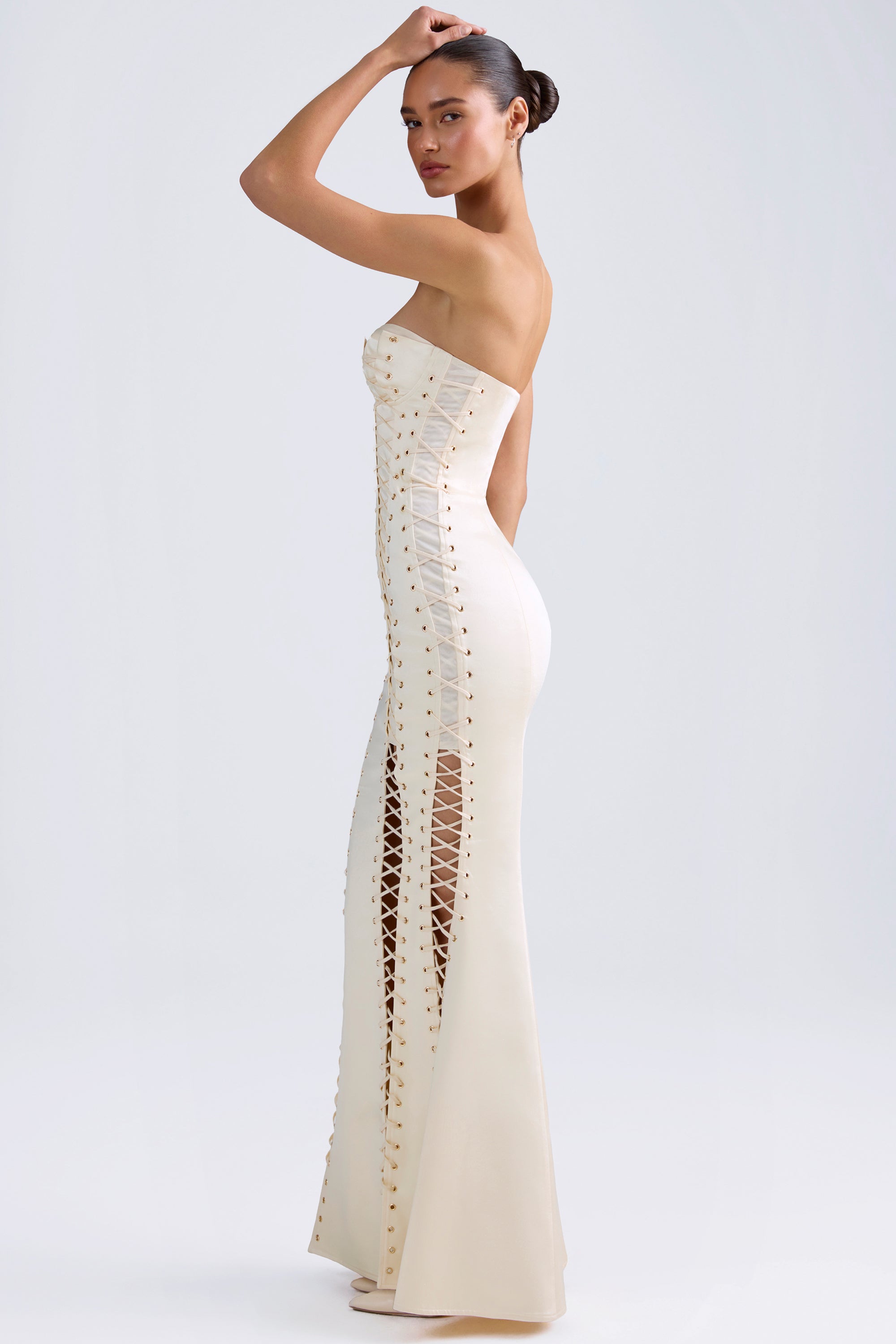 Callidora-Lace-Up Corset Gown in Ivory