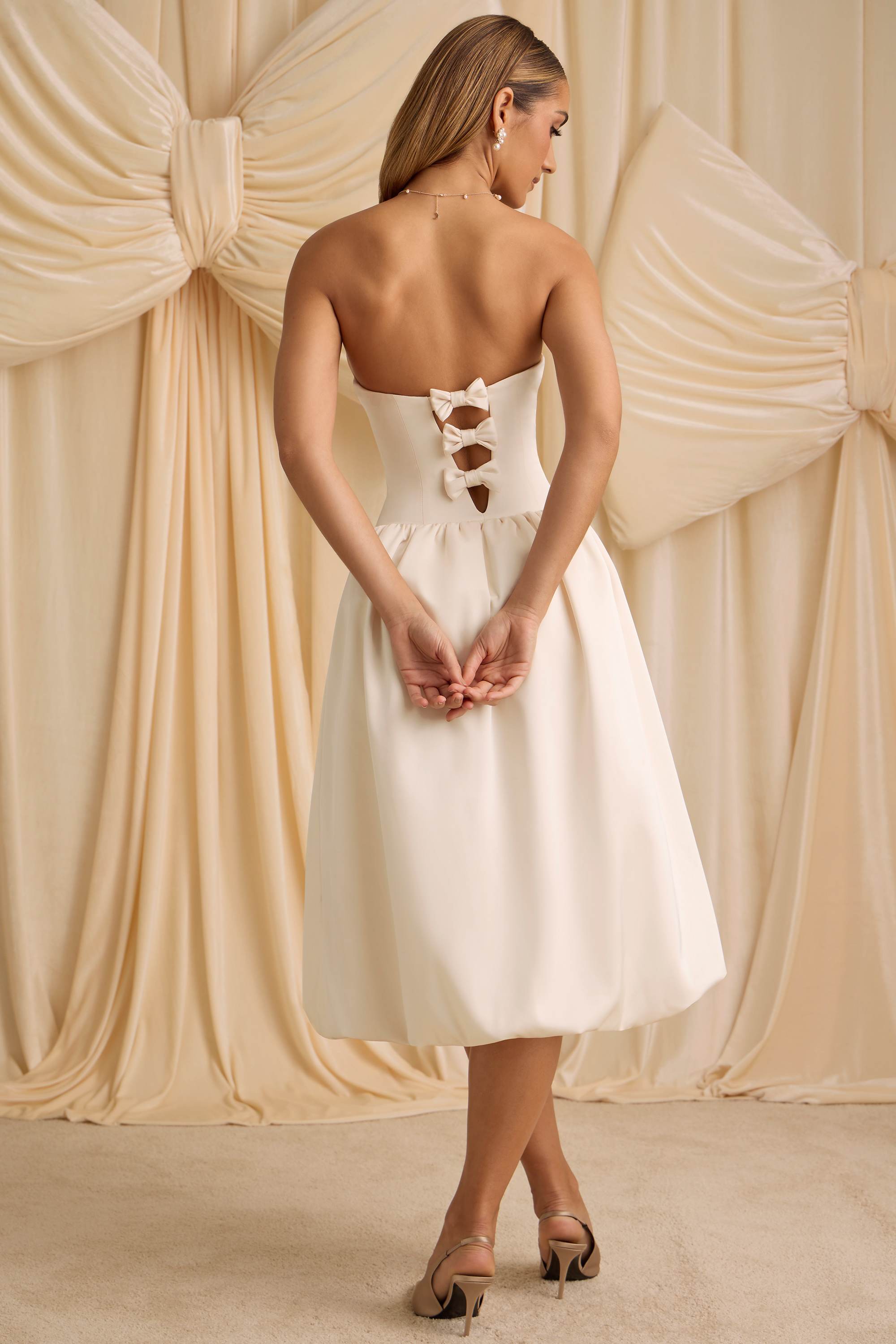 Gloriana-Convertible Bow-Detail Bubble Hem Midaxi Dress in Ivory